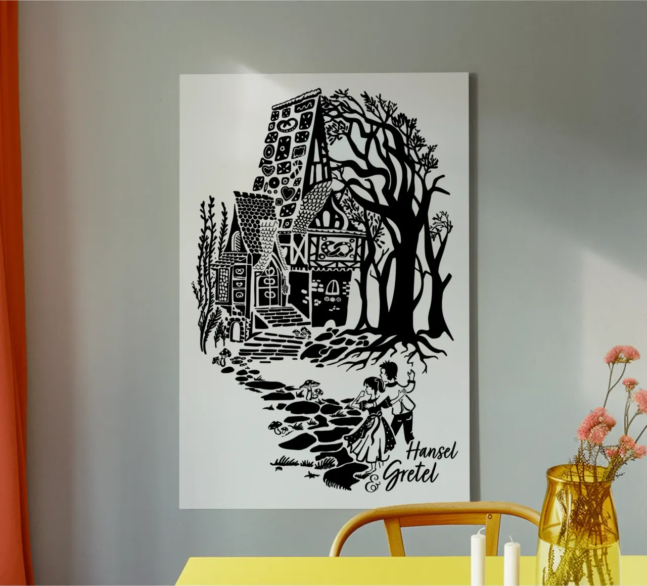 Vintage Hansel and Gretel - Fairy tale canvas with Floater frame by DYDesign
