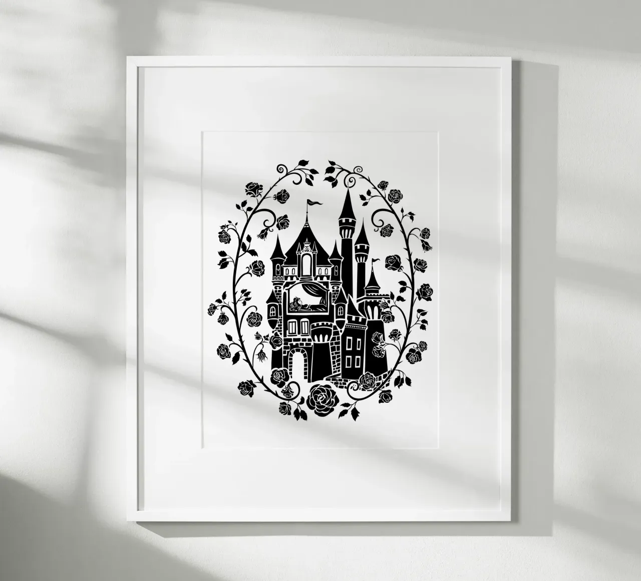 Silhouette della Bella Addormentata Castello delle Fiabe Vintage poster con telaio in plastica da DYDesign