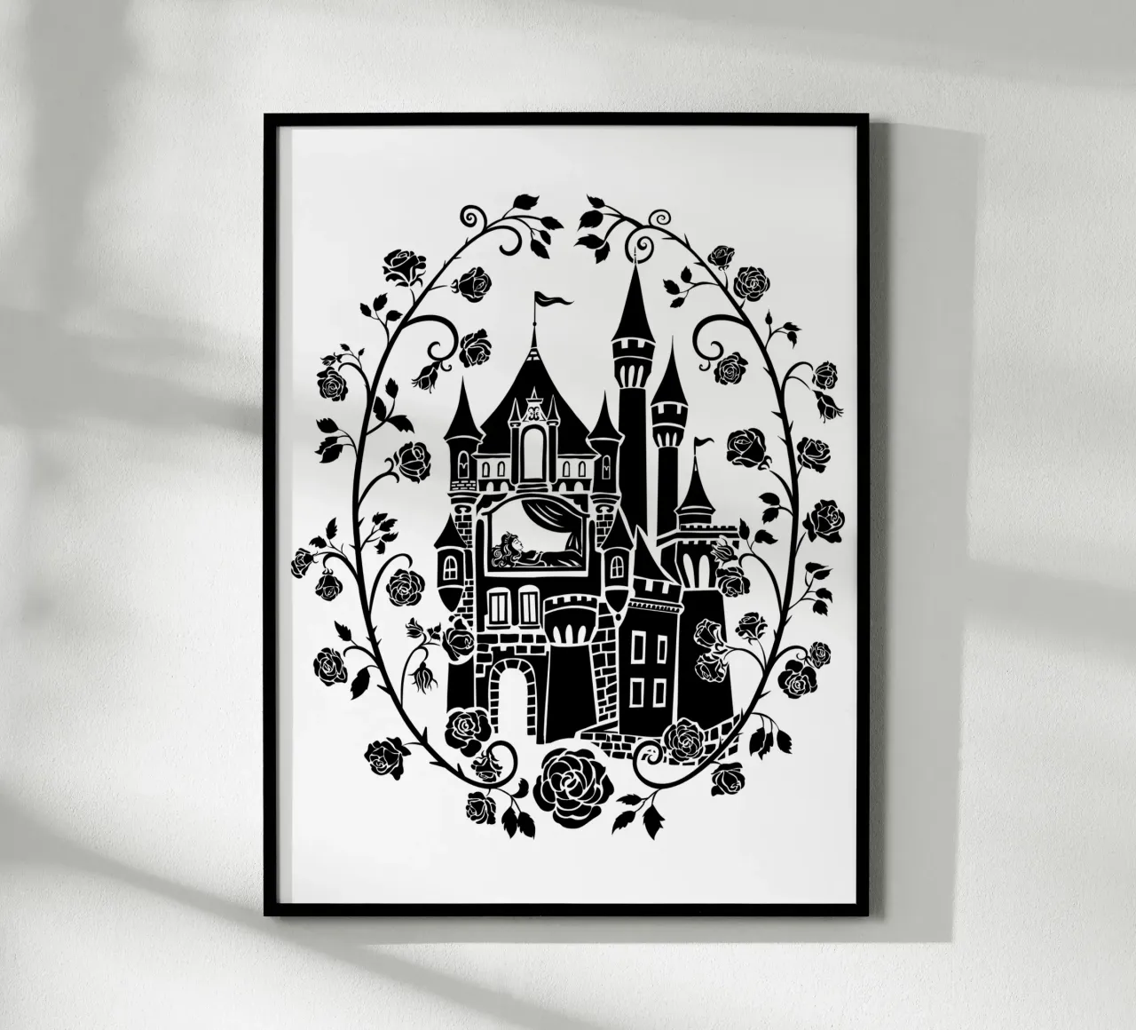 Silhouette della Bella Addormentata Castello delle Fiabe Vintage poster con telaio in plastica da DYDesign