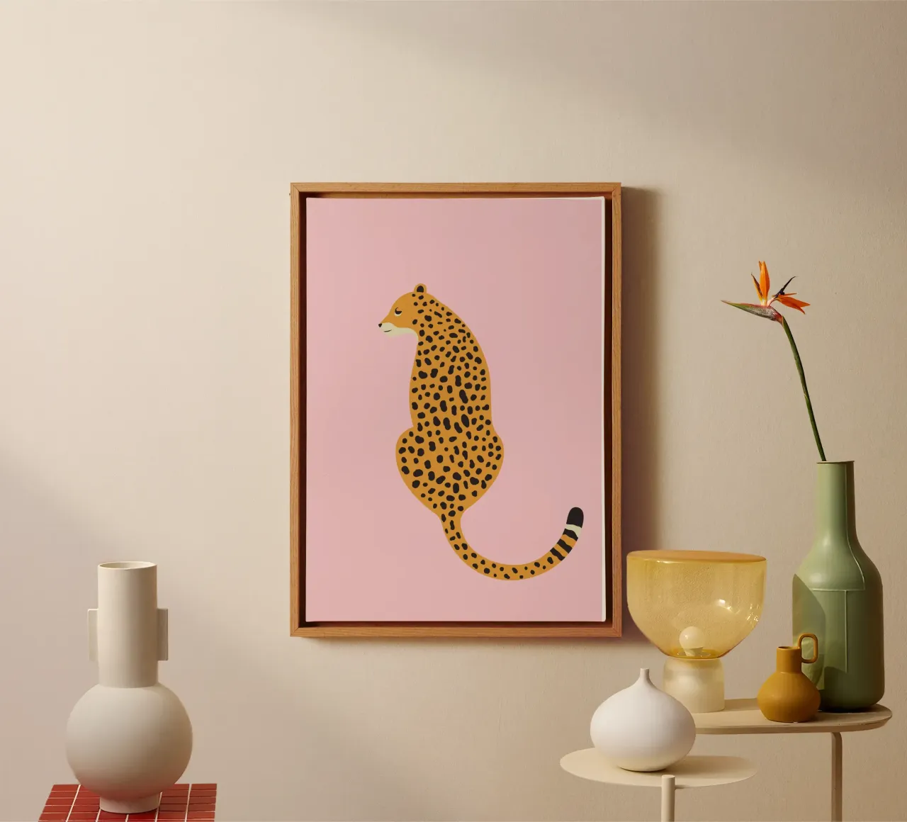 Cheetah Print, Pink Leopard Art Print, Boho Home Decor canvas with Floater frame by pdigitalprints