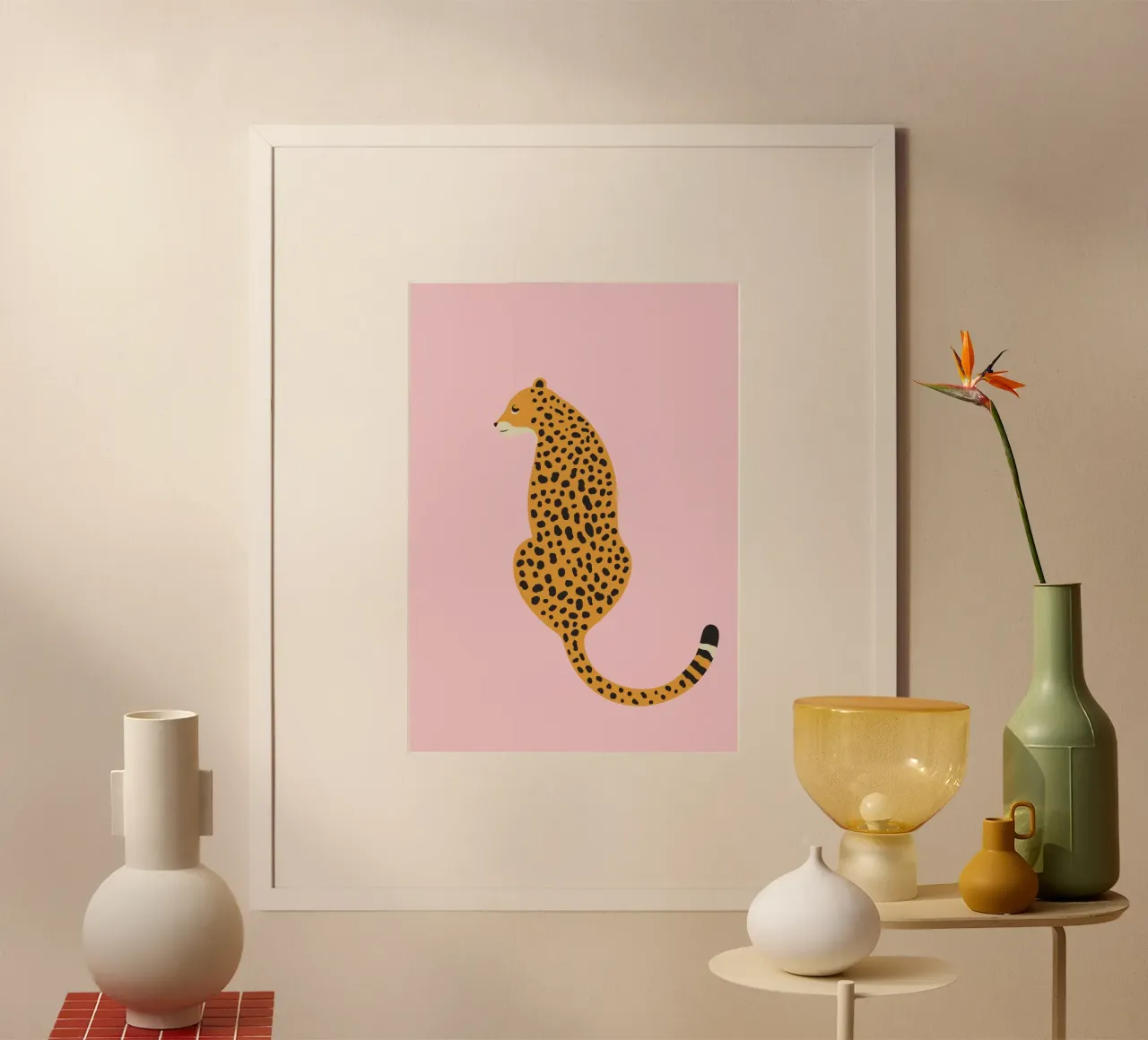 Stampa ghepardo, stampa artistica leopardo rosa, decorazioni per la casa Boho poster con telaio in alluminio da pdigitalprints