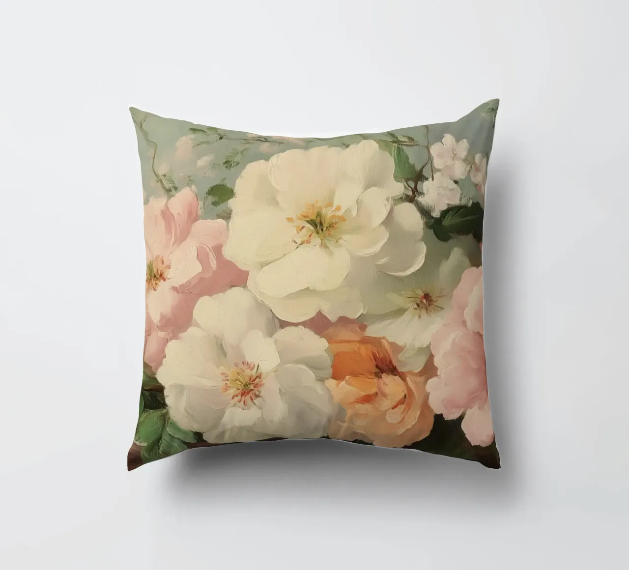 Pittura floreale con tenui fiori a pastello cuscino da Melloi Art Print