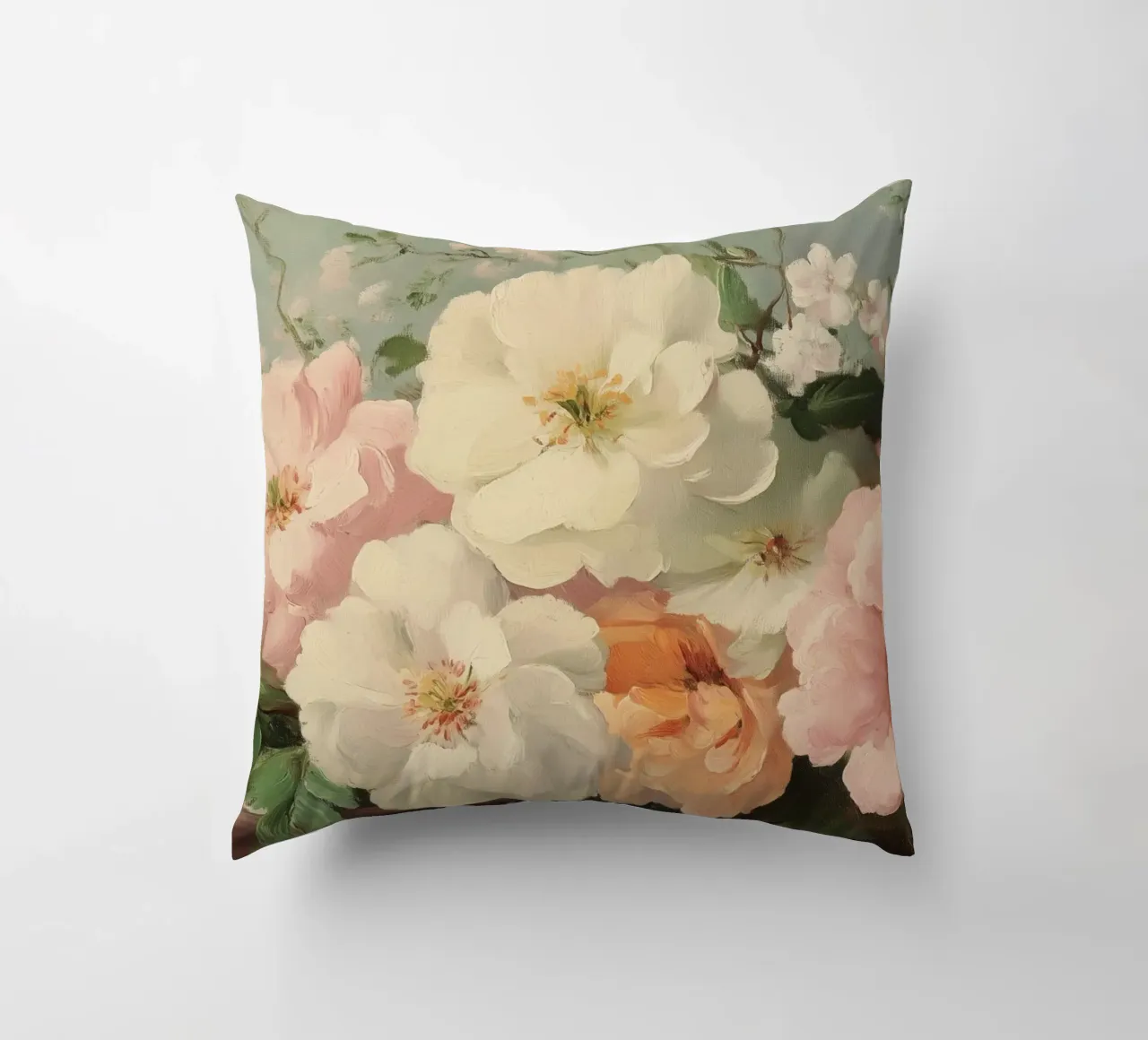 Pittura floreale con tenui fiori a pastello cuscino da Melloi Art Print
