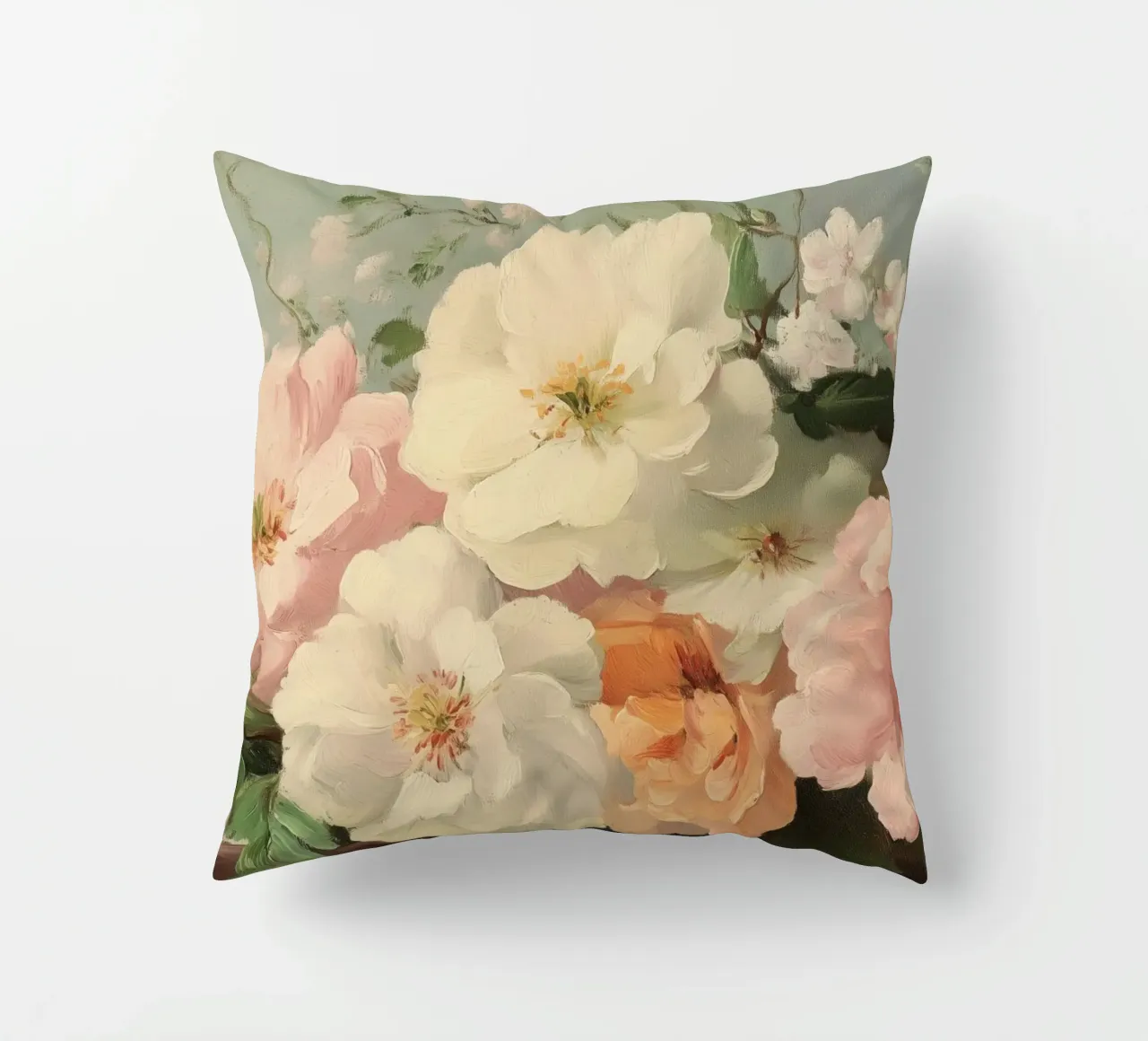 Pittura floreale con tenui fiori a pastello cuscino da Melloi Art Print