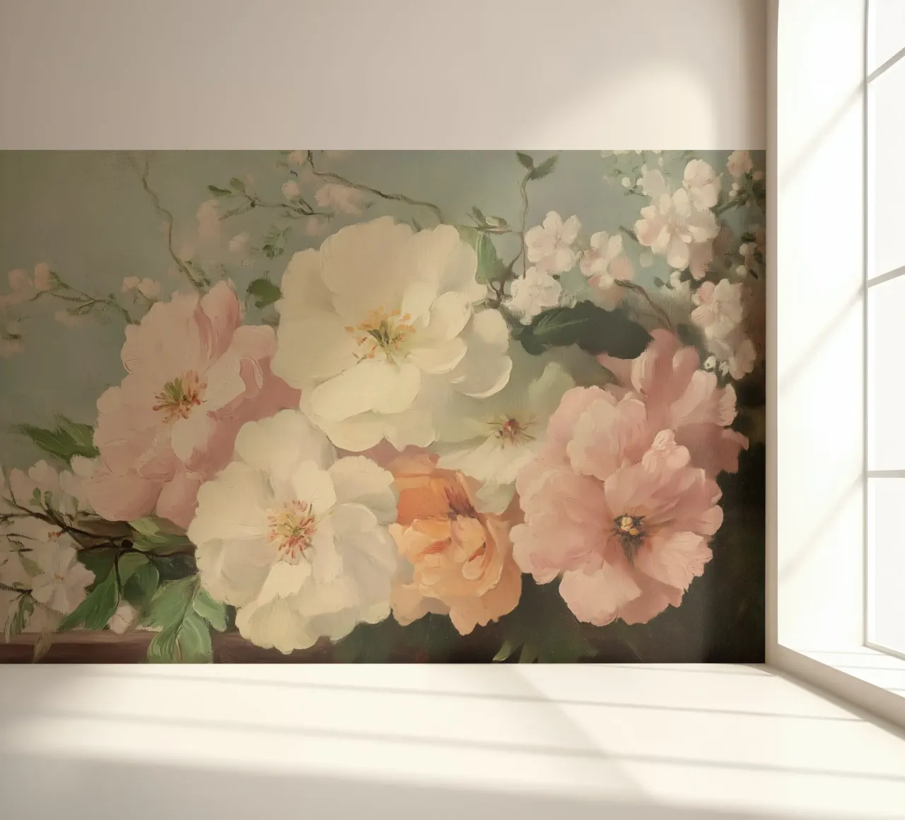 Floral Painting with Soft Pastel Blooms photo wallpaper by Melloi Art Print