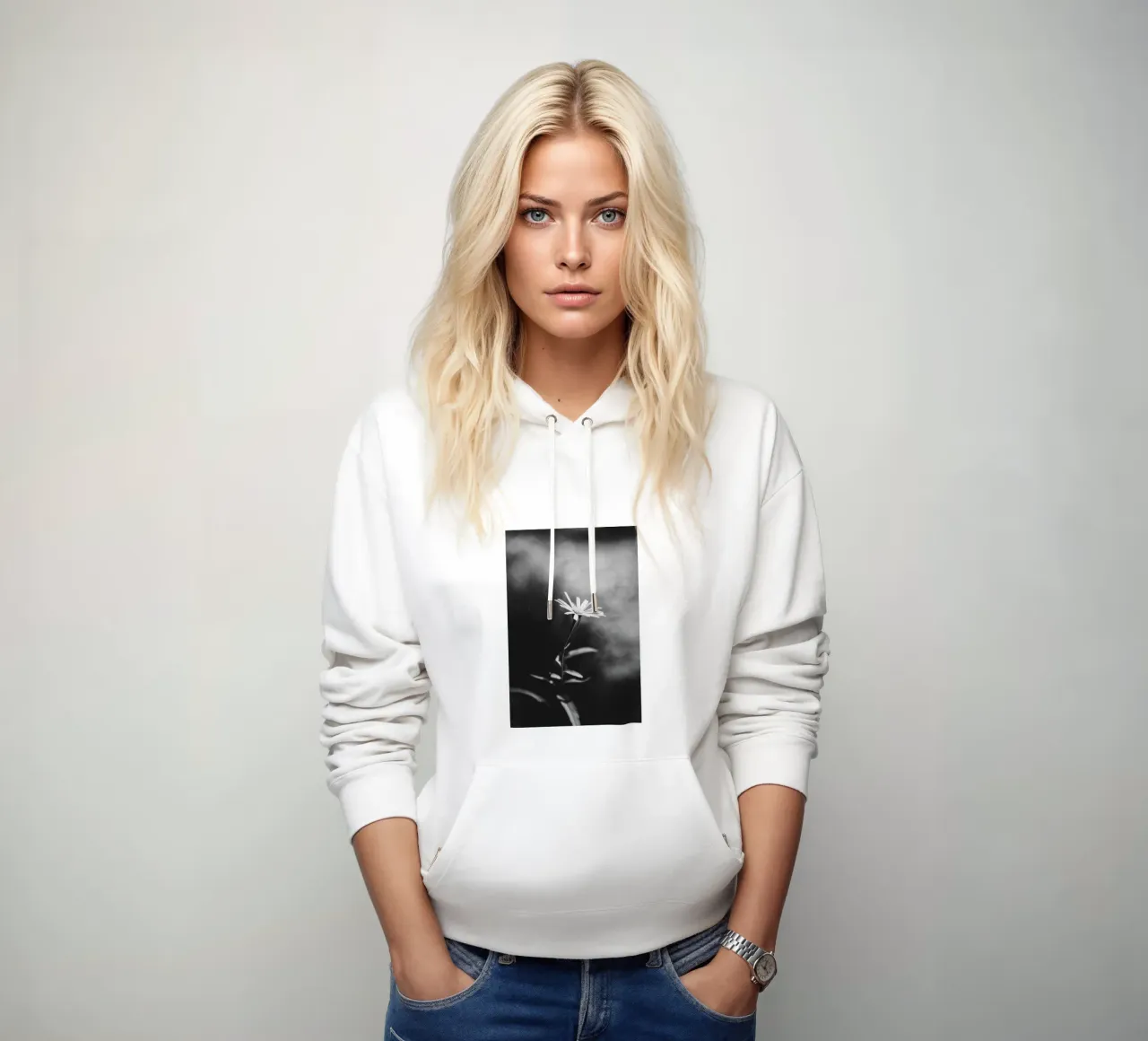 Delicate flower in focus - monochrome aesthetics hoodie by Bold and Retro