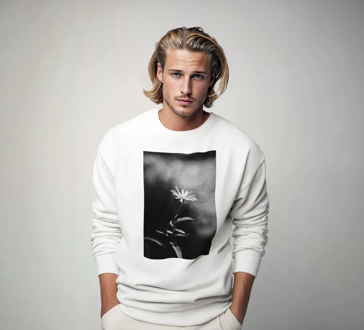 Delicate flower in focus - monochrome aesthetics sweatshirt by Bold and Retro