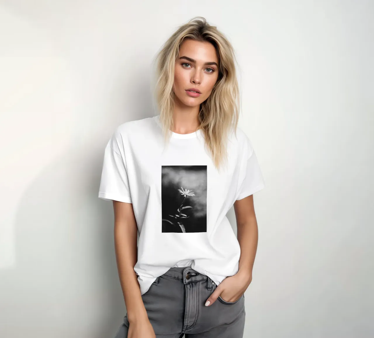 Delicate flower in focus - monochrome aesthetics t-shirt by Bold and Retro