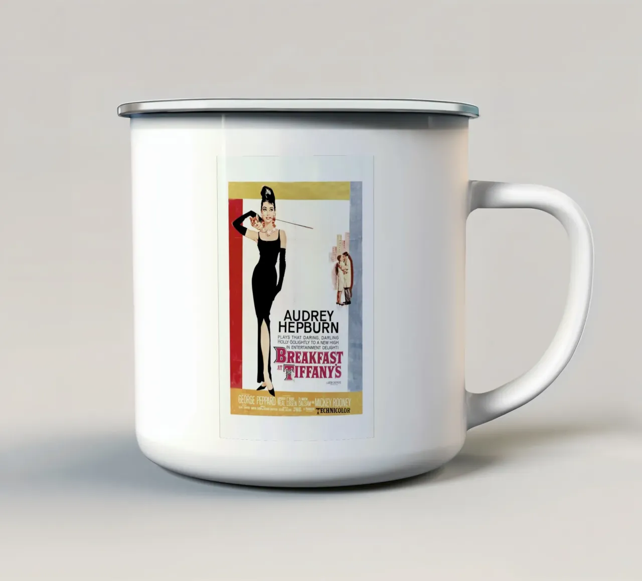 Audrey Hepburn, Breakfast at Tiffany's, 1961 tazza in smalto da Gallery Print and Art Limited