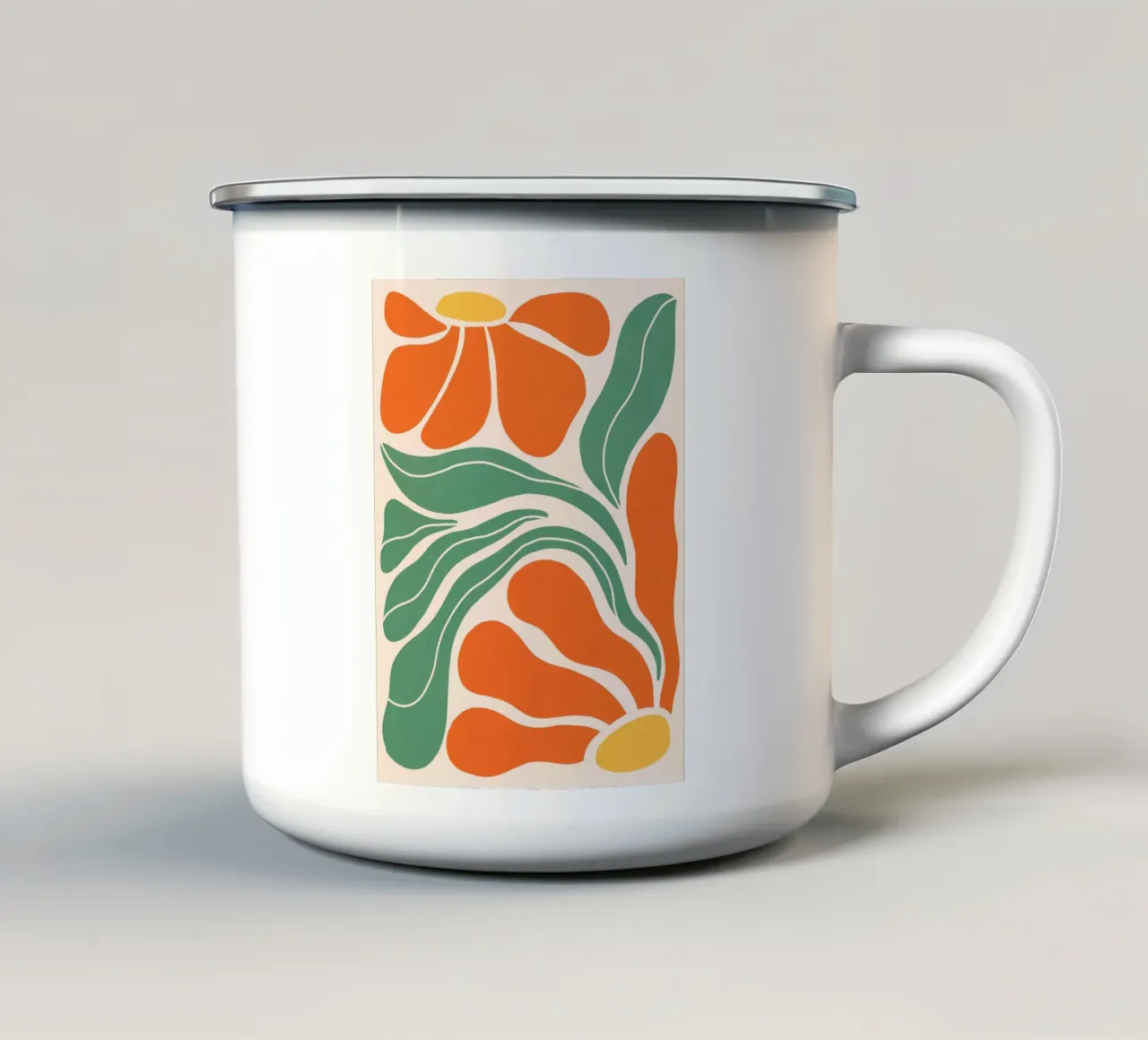 Moderno Bohemien Art Nouveau floreale 2/3 - Arancione e verde tazza in smalto da Dominique Vari