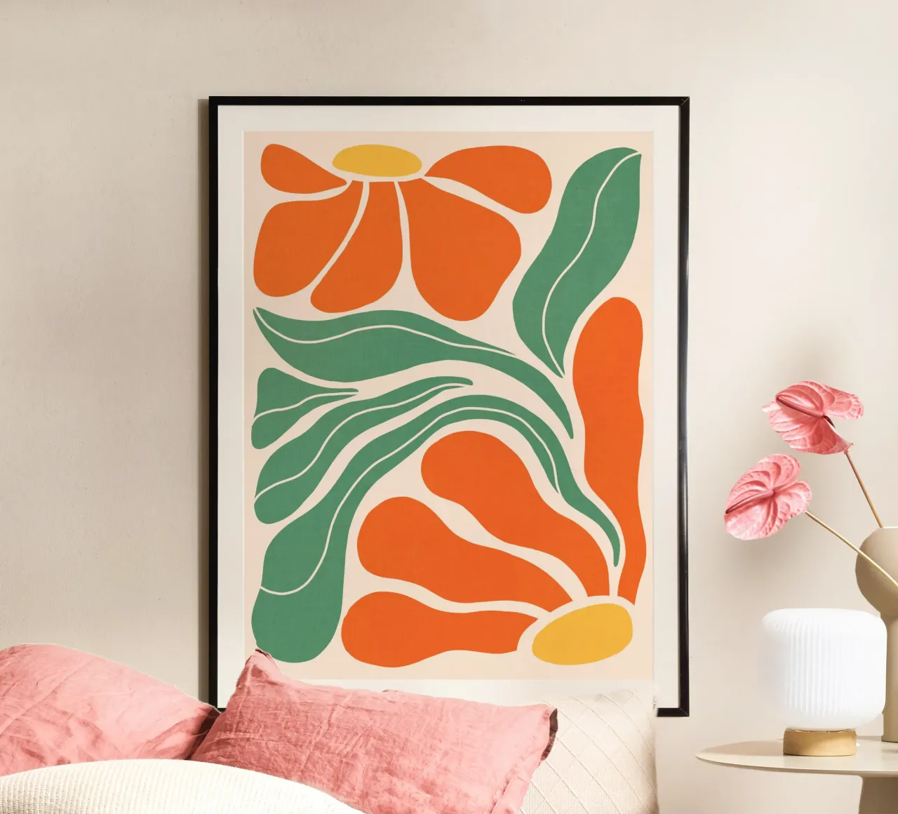 Moderno Bohemien Art Nouveau floreale 2/3 - Arancione e verde carta hahnemühle da Dominique Vari