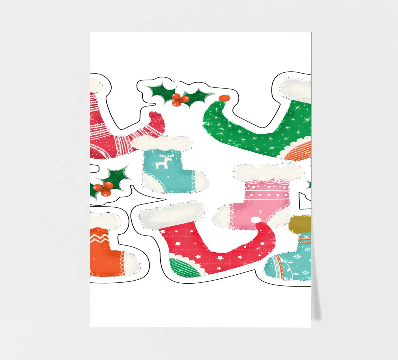 Kerst Schattige Kousen Groen stickervel van susanacosta