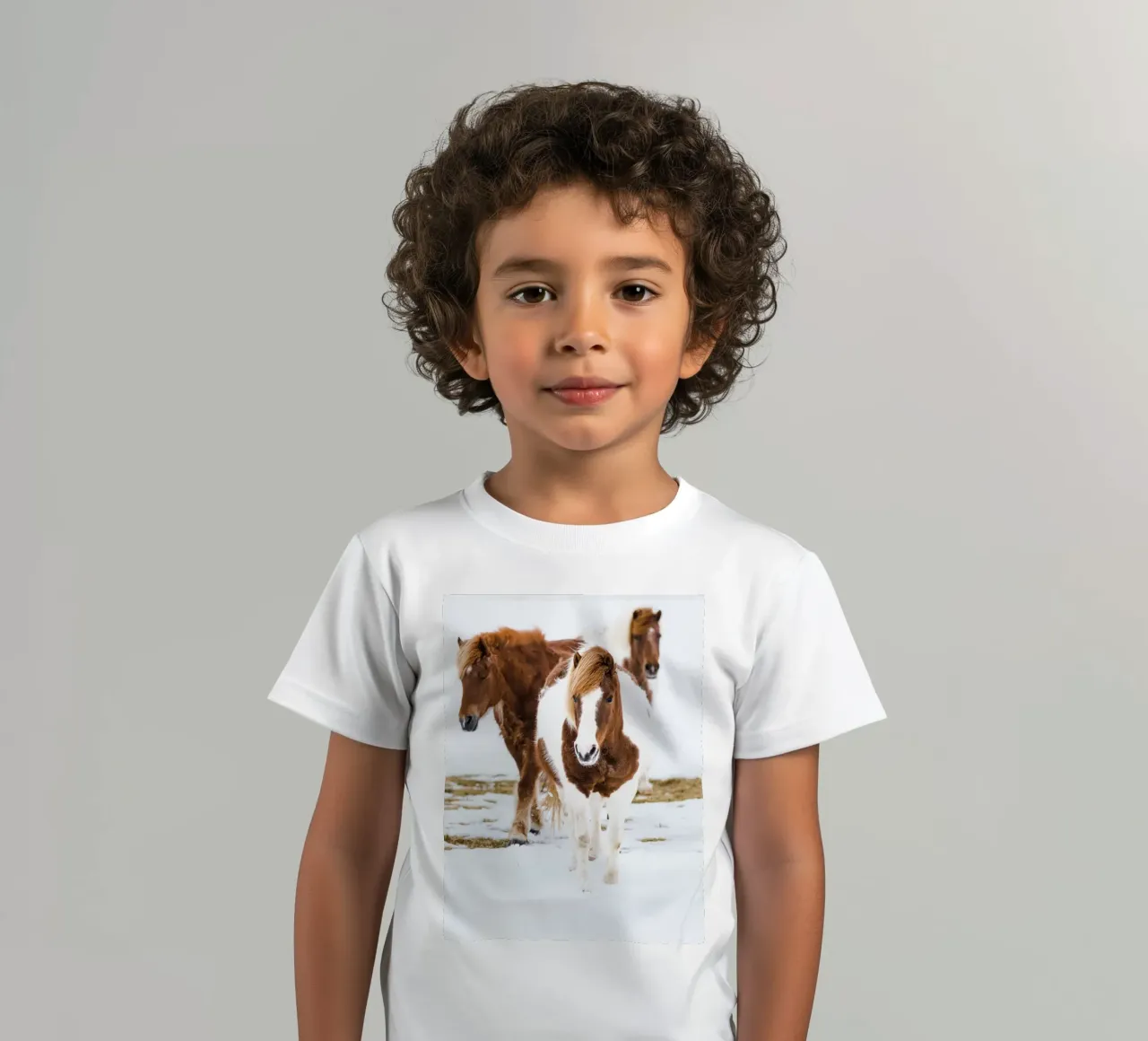 Icelandic horses in winter kids t-shirt by Whole©