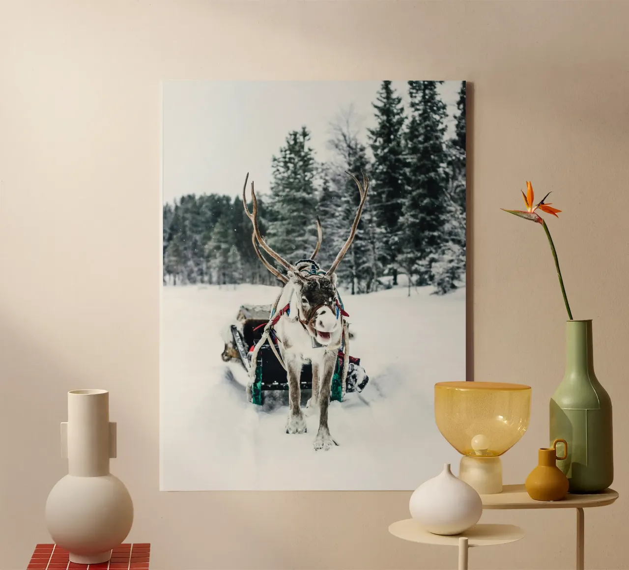 Rendierslee in winterse magie canvas met Baklijst van Whole©