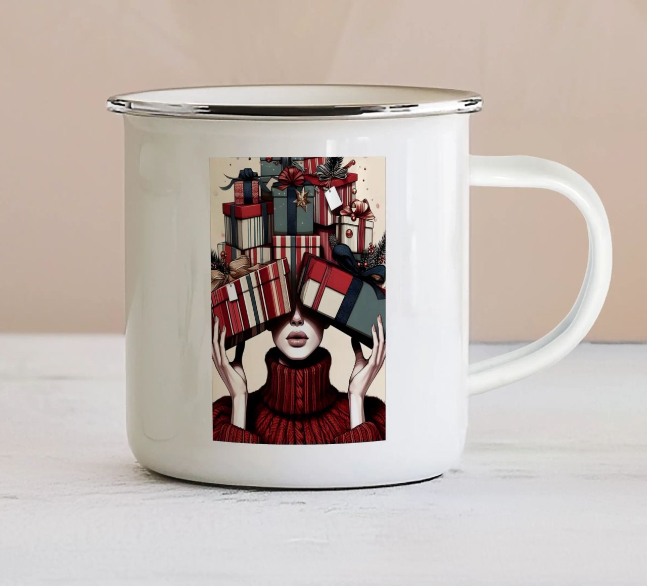 KERSTCADEAUS INPAKKEN emaille mok van ARTOMATIC