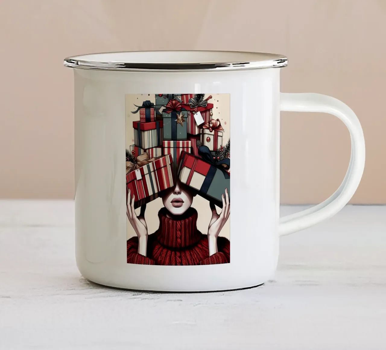 KERSTCADEAUS INPAKKEN emaille mok van ARTOMATIC