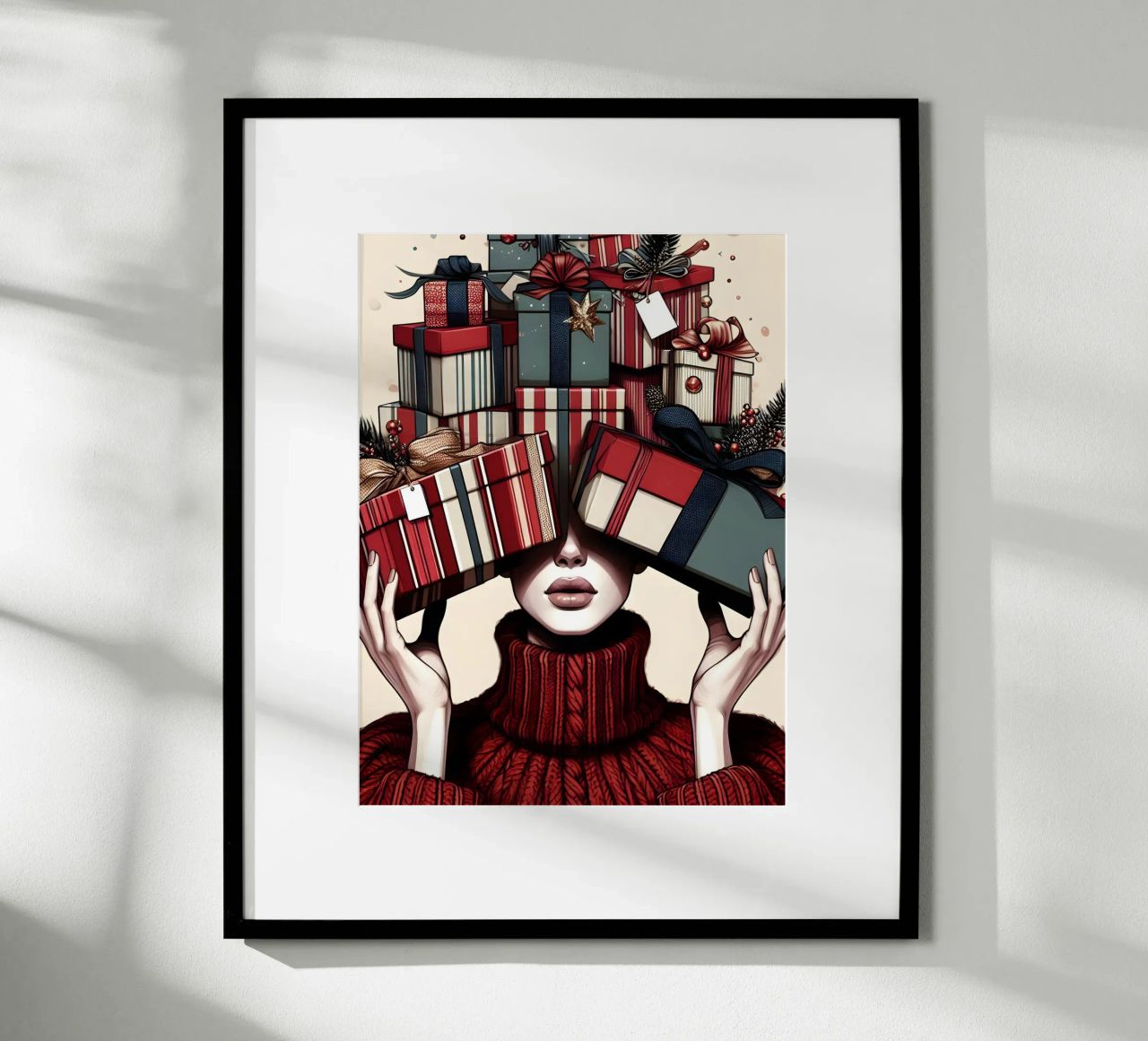 KERSTCADEAUS INPAKKEN poster met kunststof frame van ARTOMATIC
