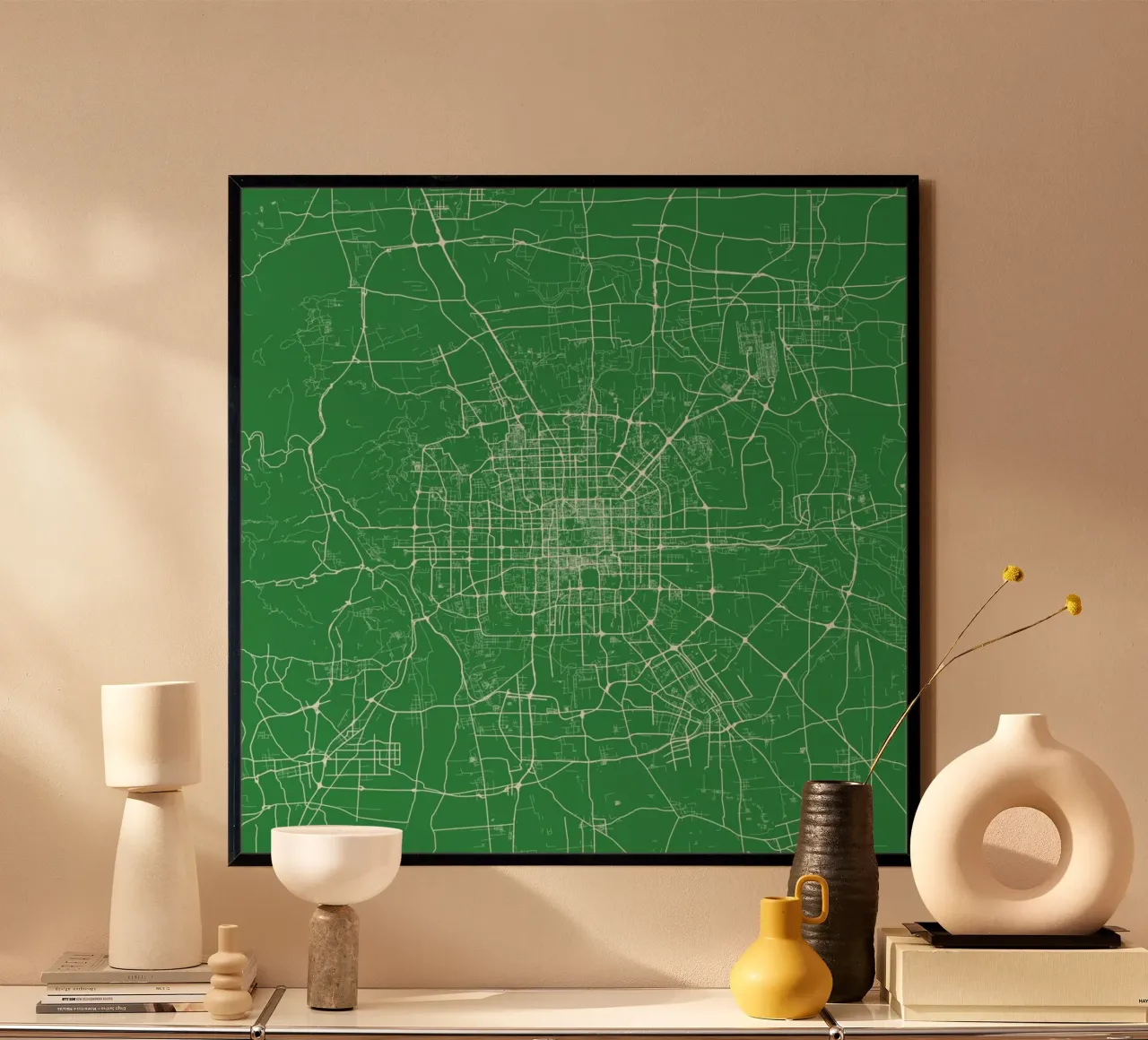 Bejing Green poster con telaio in alluminio da Urban Maps