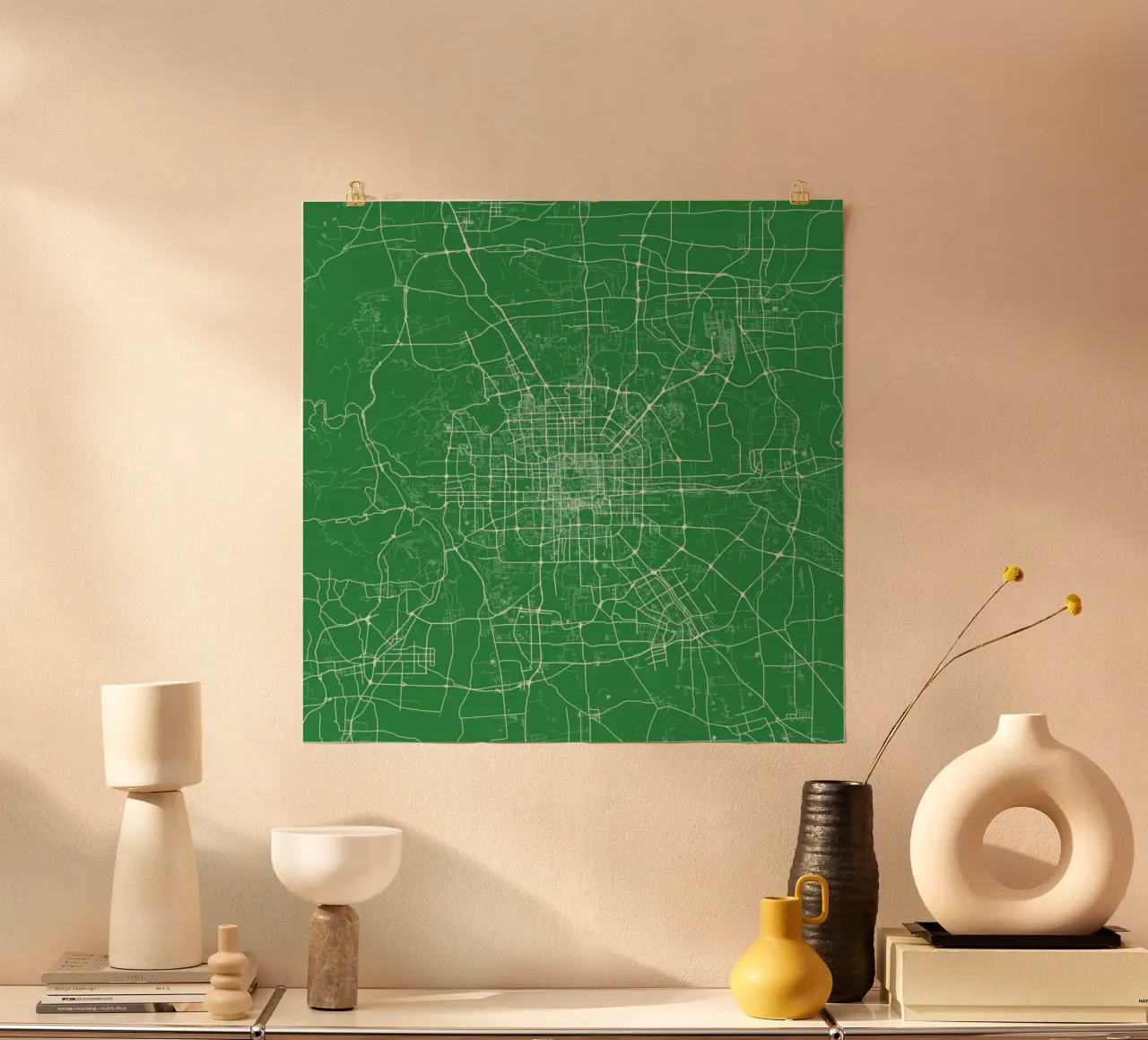 Bejing Green poster con telaio in alluminio da Urban Maps