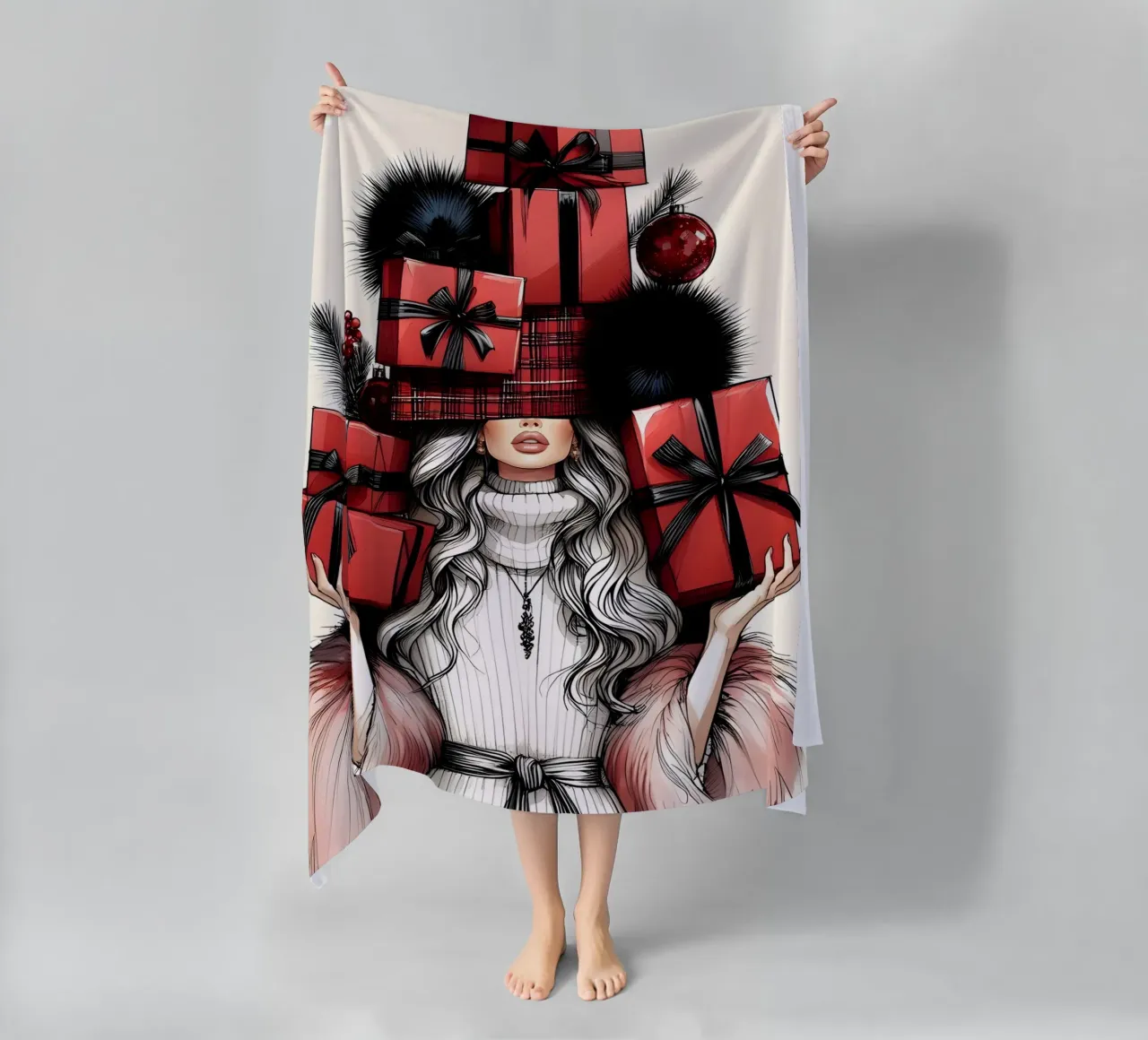 CHRISTMAS SHOPPING beach towel by ARTOMATIC