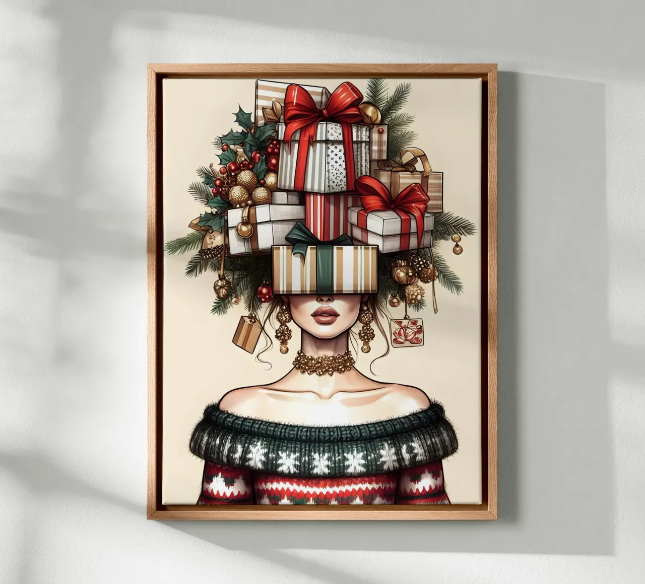 JERSEY DE NAVIDAD lienzo con Marco flotante de ARTOMATIC