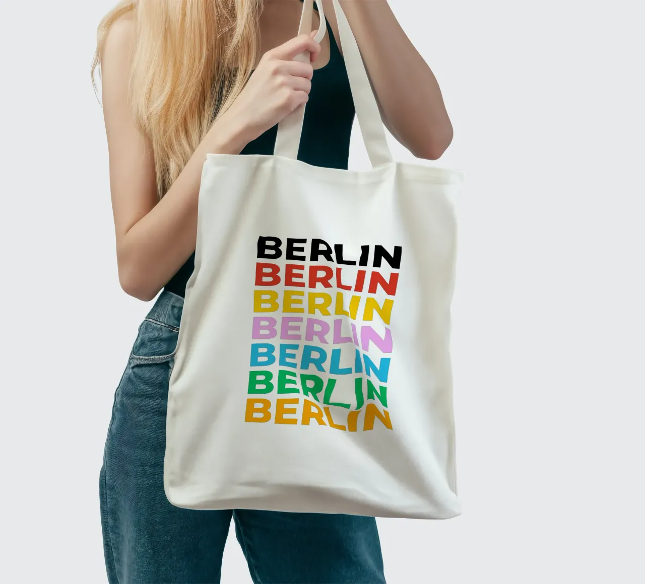 Design tipografico berlinese con lettere colorate borsa in juta da Berlin Moments