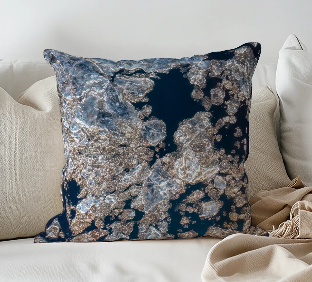 Ice gold abstract - Elegant winter design decorative cushion by Whole©