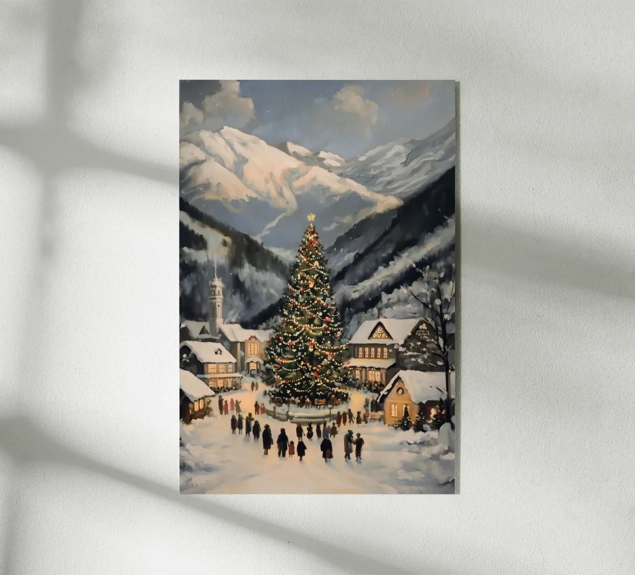 Villaggio invernale con albero di Natale decorato plexiglass da Melloi Art Print