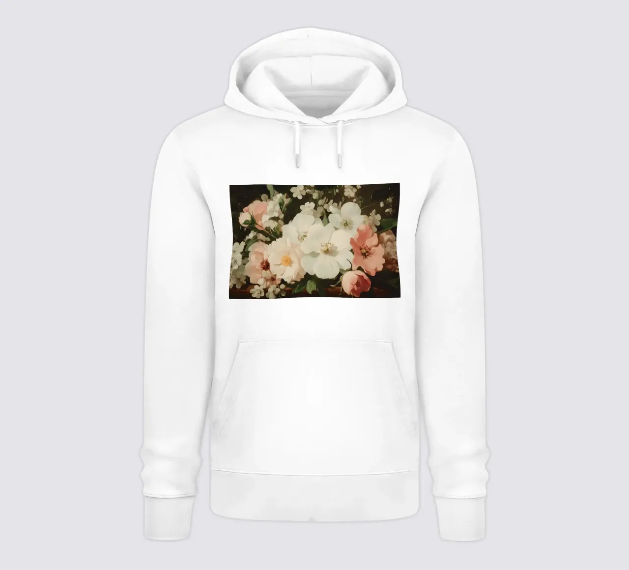 Vibrante floreale con fiori bianchi e rosa felpa con cappuccio da Melloi Art Print