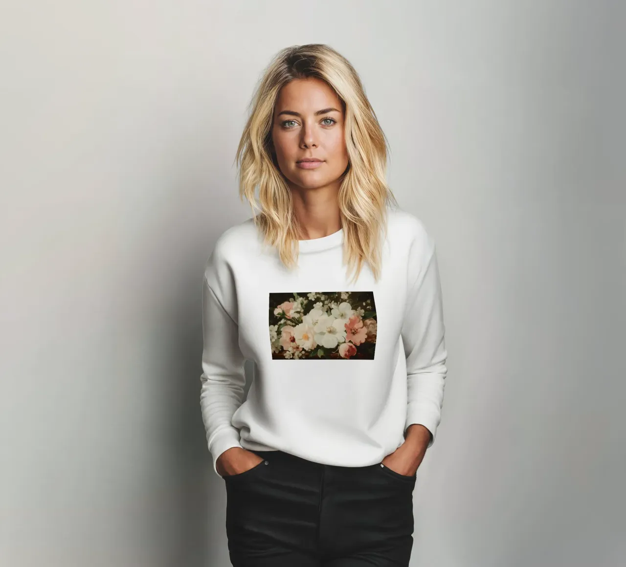 Vibrante floreale con fiori bianchi e rosa felpa da Melloi Art Print