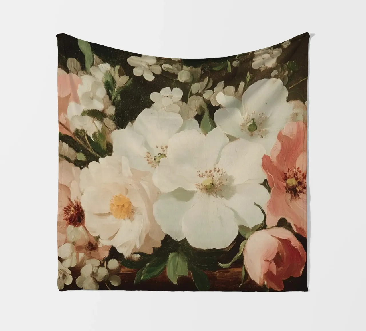 Vibrante floreale con fiori bianchi e rosa coperta in pile da Melloi Art Print