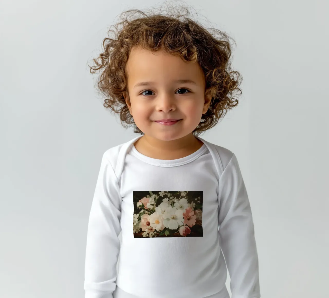 Vibrant Floral with White and Pink Blossoms long-sleeve baby romper by Melloi Art Print