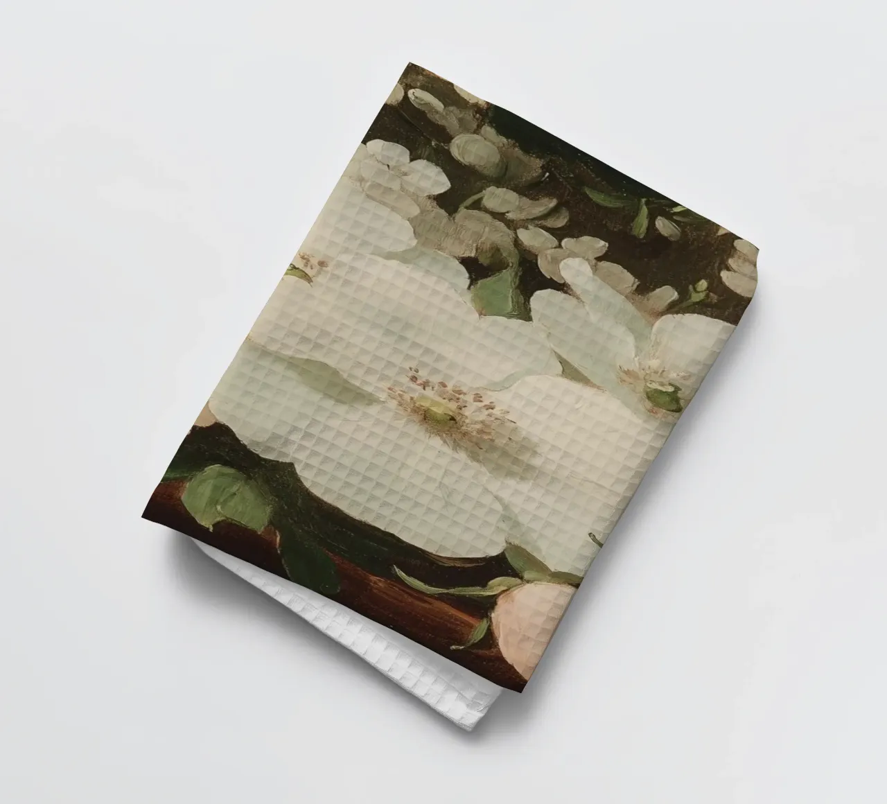 Vibrante floreale con fiori bianchi e rosa canovaccio da cucina da Melloi Art Print