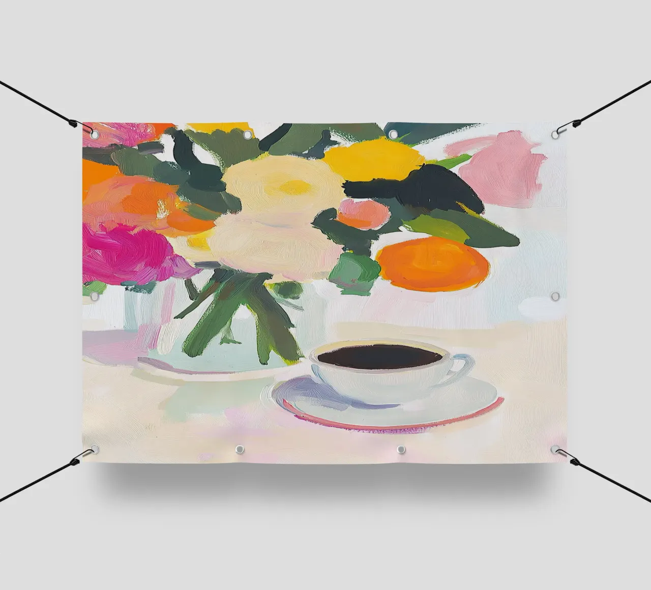 Natura morta caffè fiori fauvismo arte moderna naïf telo in pvc da Euphoria Theresa