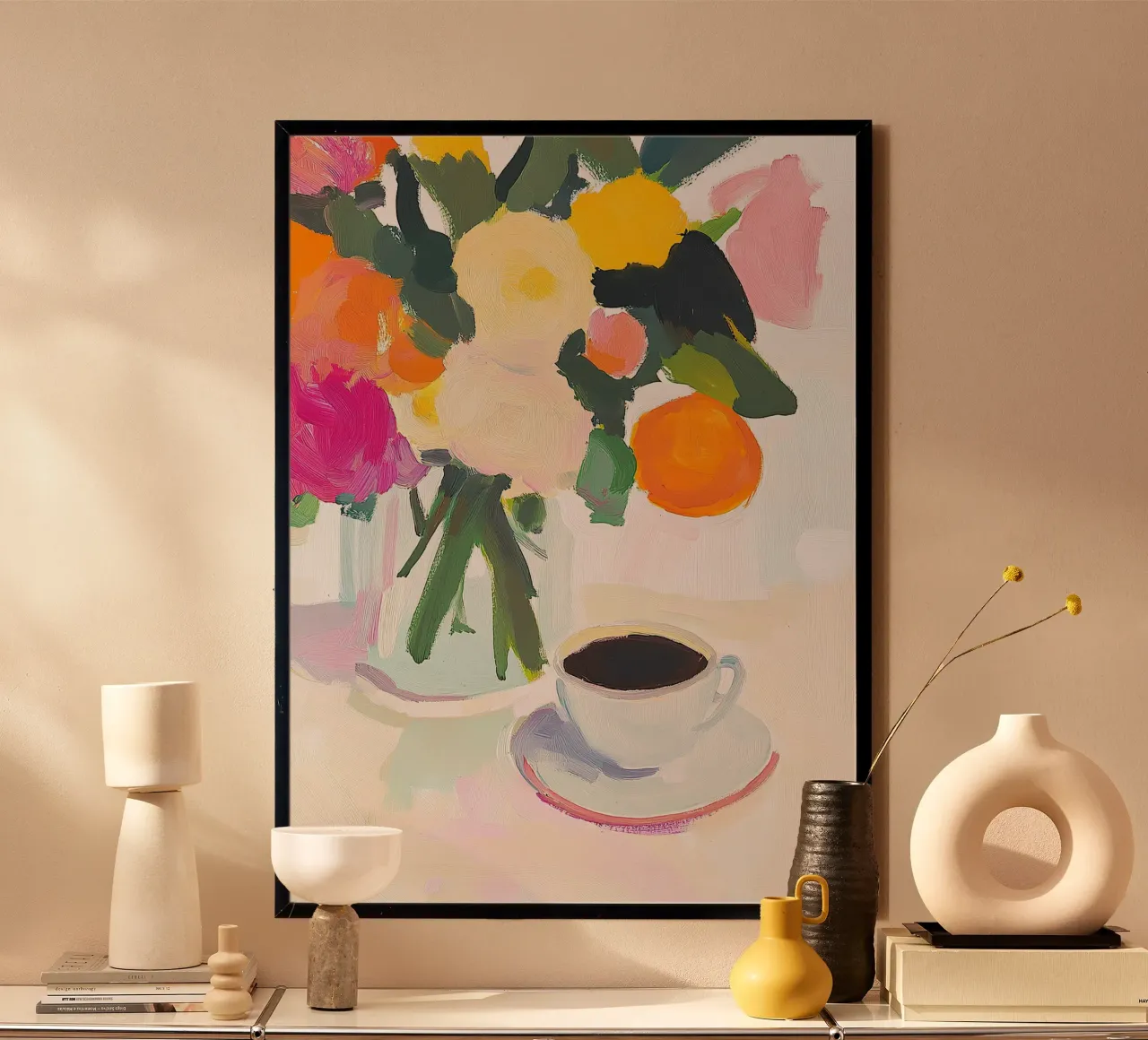 Natura morta caffè fiori fauvismo arte moderna naïf carta hahnemühle da Euphoria Theresa