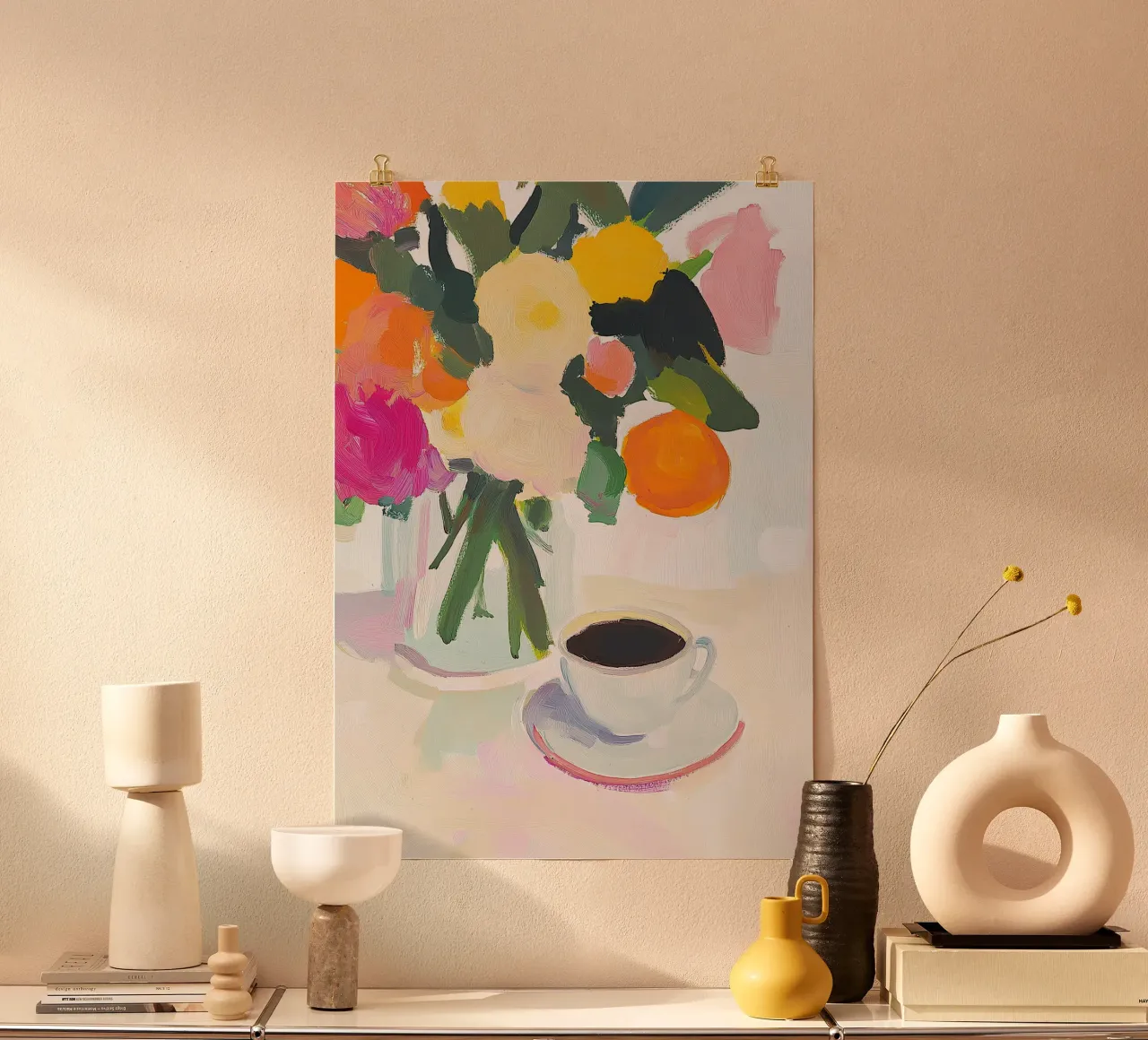 Natura morta caffè fiori fauvismo arte moderna naïf carta hahnemühle da Euphoria Theresa