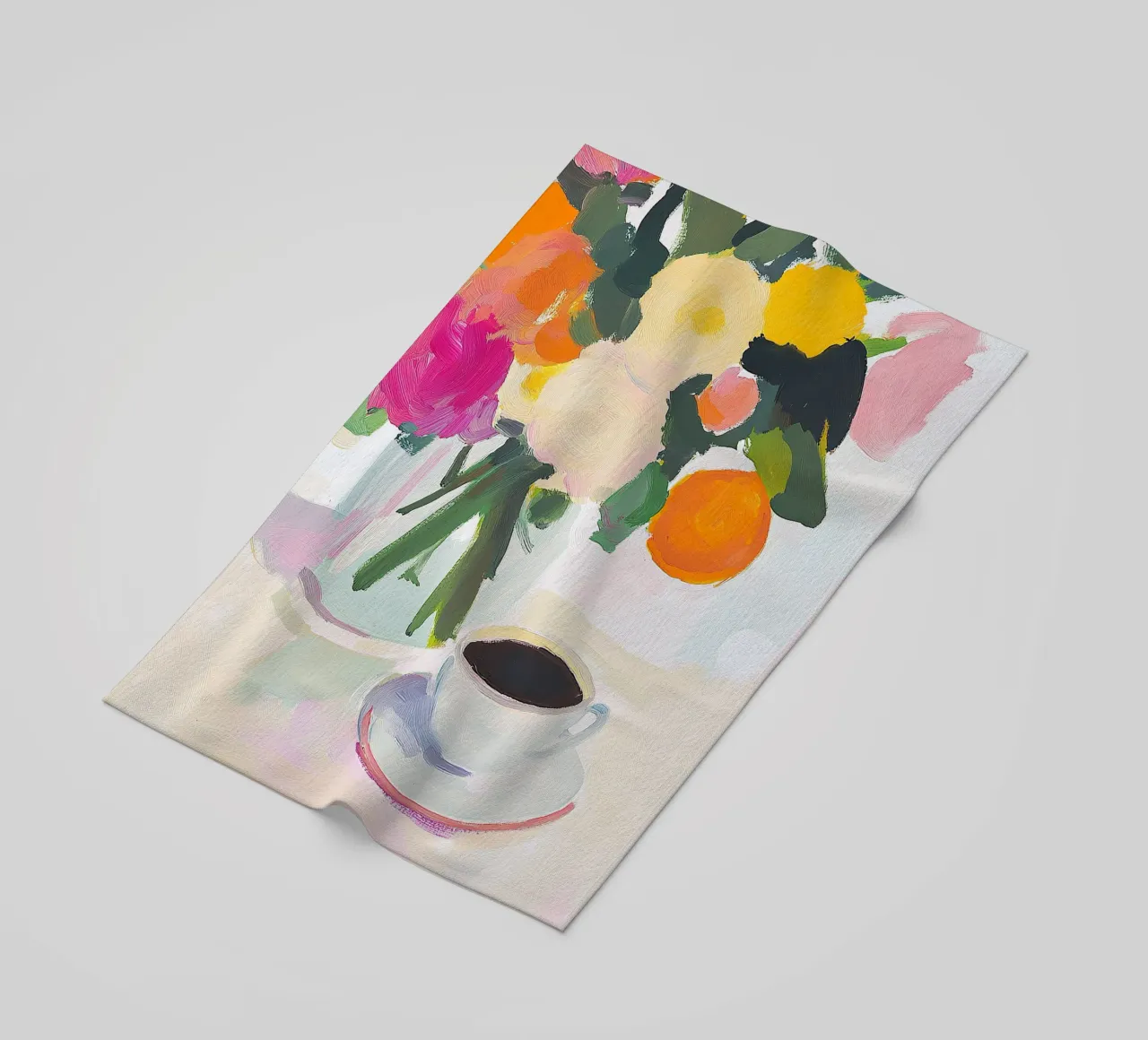 Natura morta caffè fiori fauvismo arte moderna naïf telo mare da Euphoria Theresa