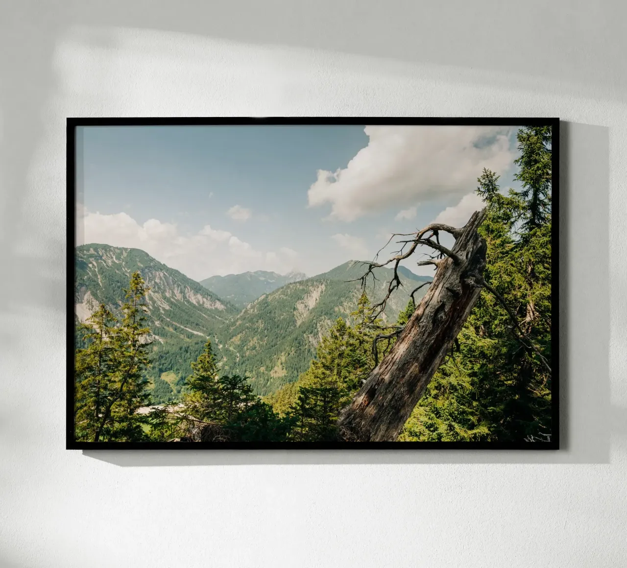 Summery Alpine landscape - views of mountains and forests poster by Bold and Retro