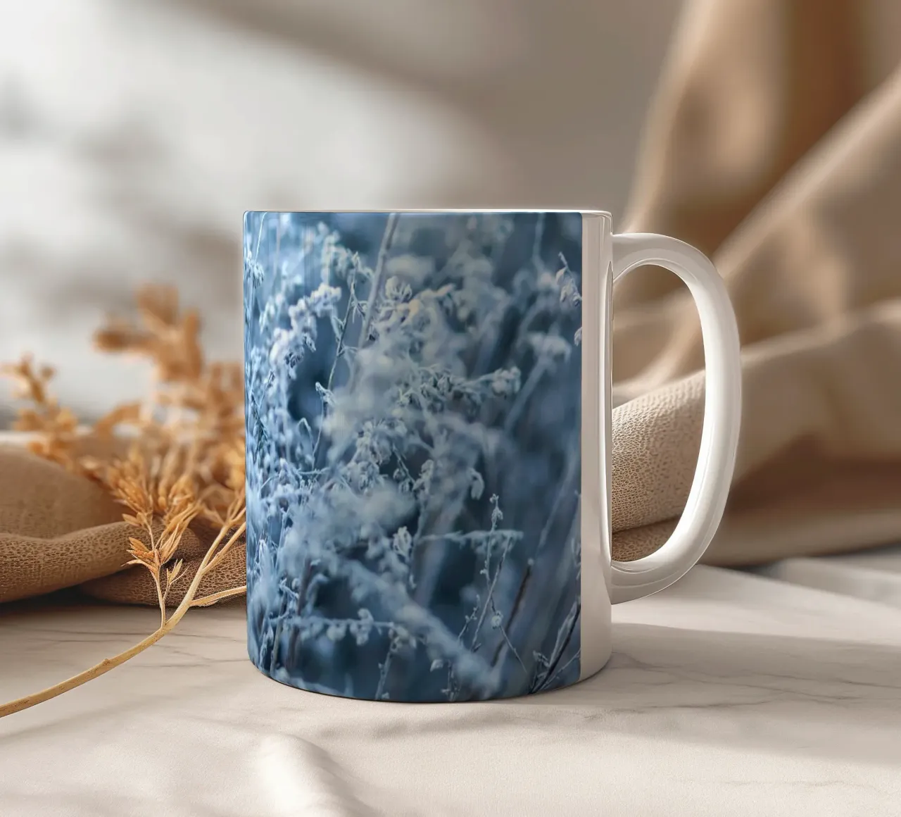 Frost grass aesthetics - Minimalist winter design ceramic mug by Whole©