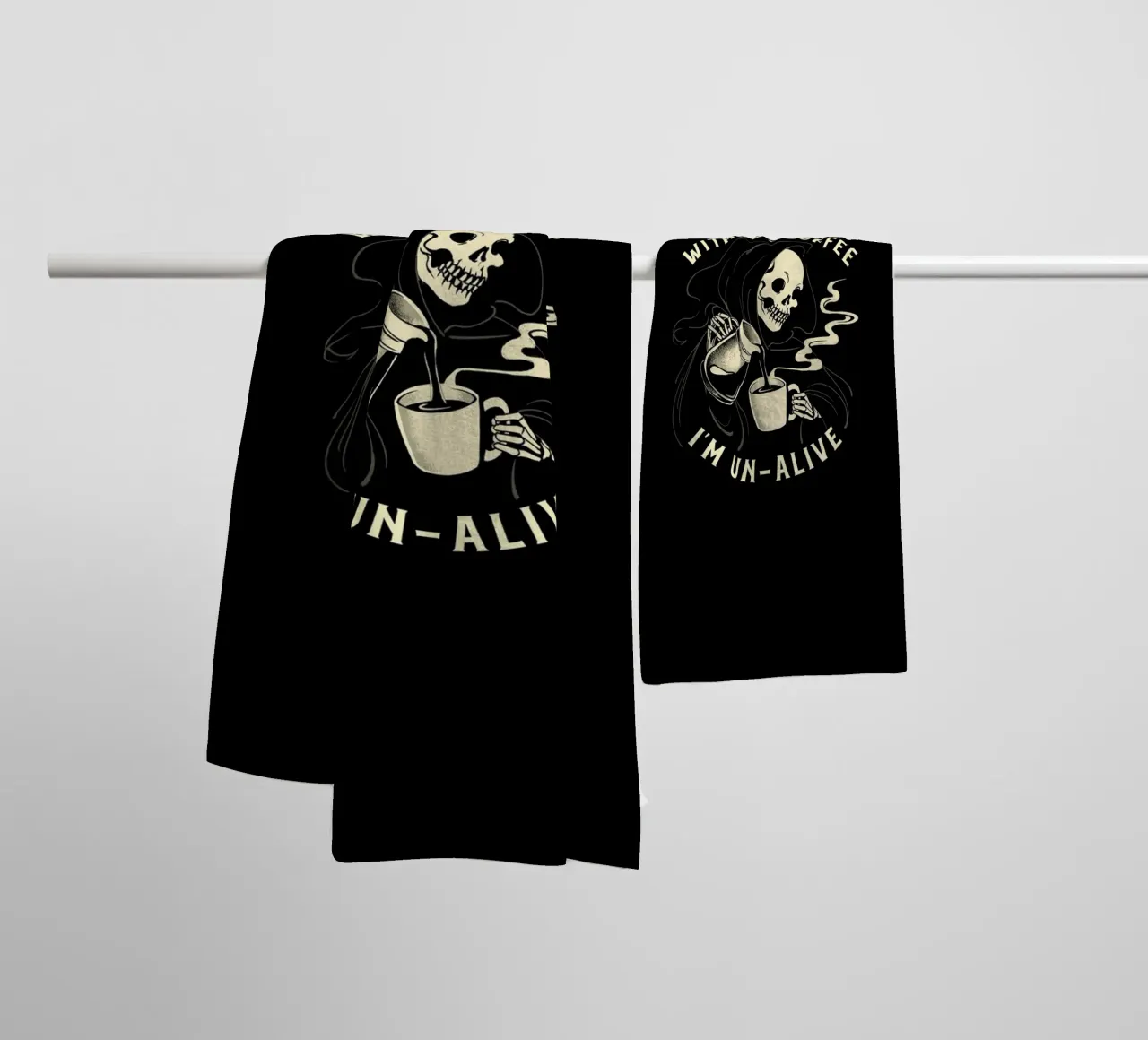 Without Coffee I'm Un-Alive Death towel by Tobe Fonseca