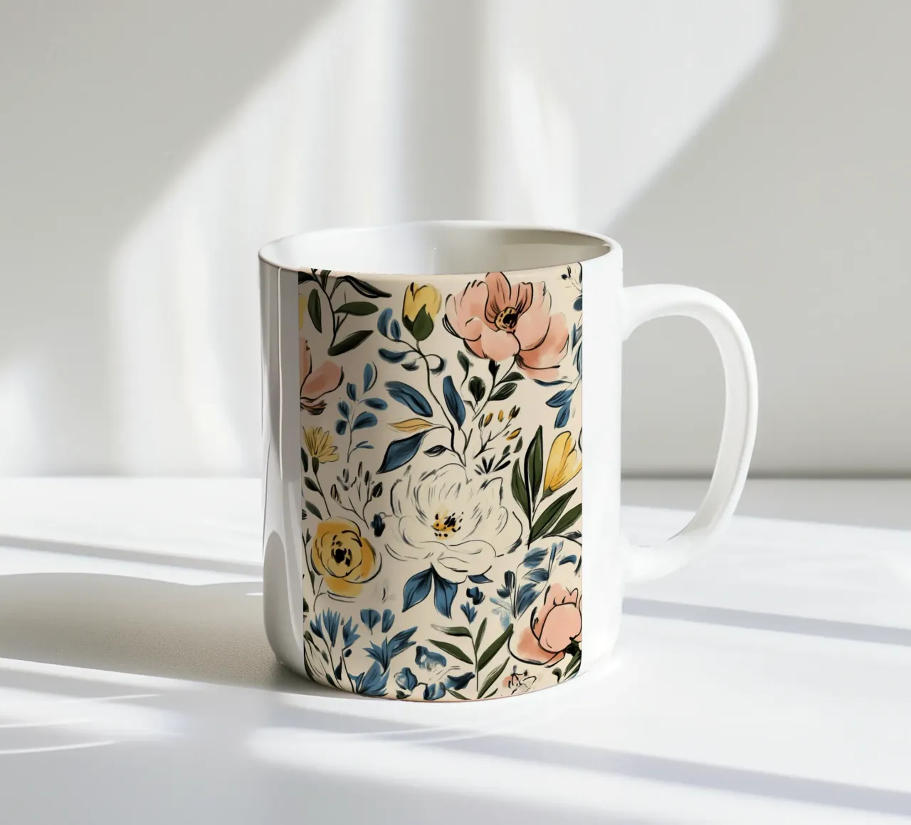 Motivo floreale colorato tazza in ceramica da Melloi Art Print