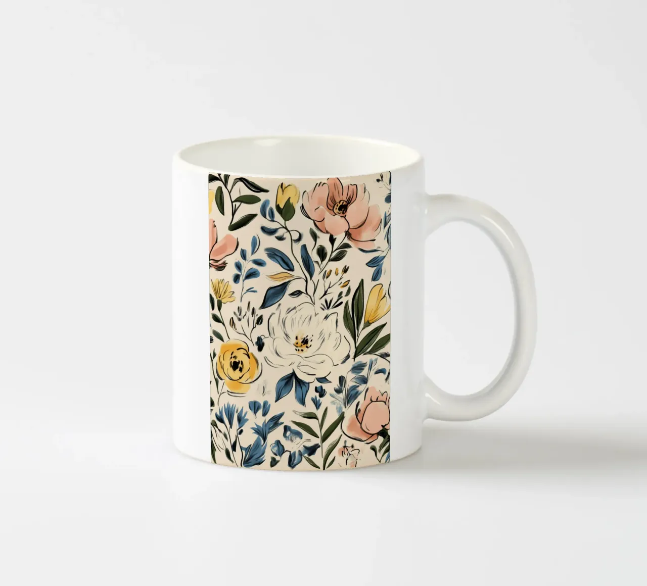 Motivo floreale colorato tazza in ceramica da Melloi Art Print