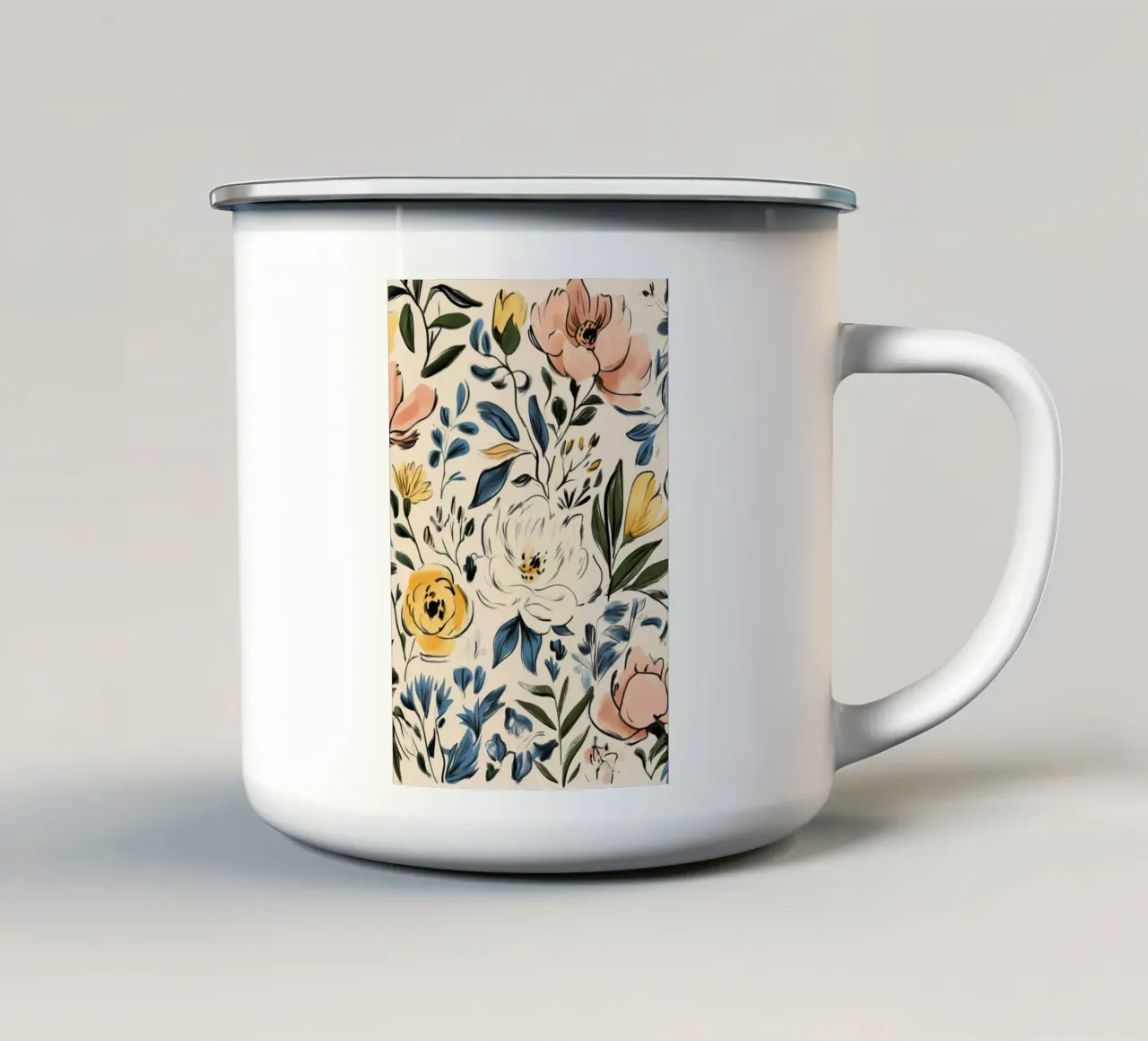 Motivo floreale colorato tazza in smalto da Melloi Art Print