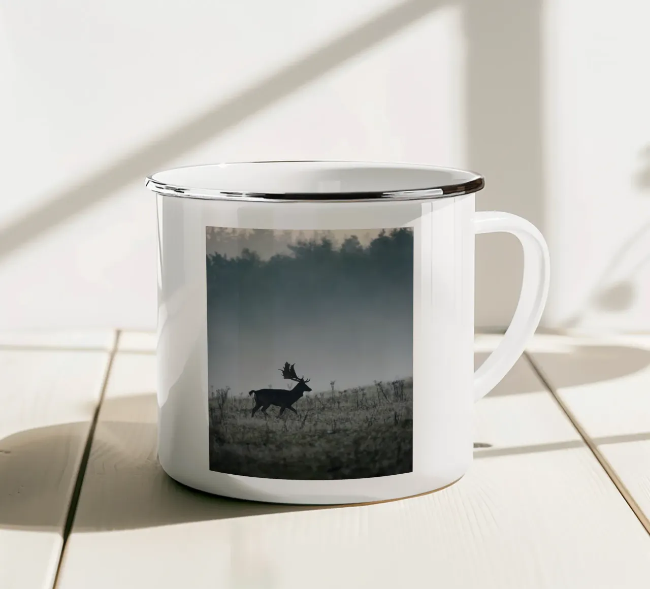 Daini nella nebbia tazza in smalto da Tom's Wildlife
