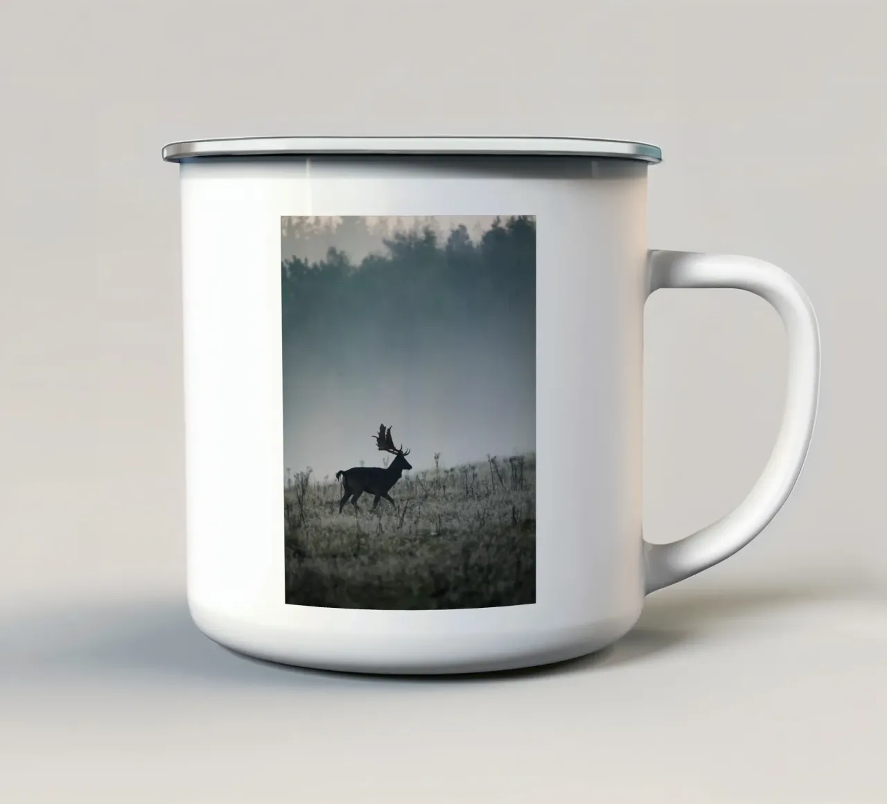 Daini nella nebbia tazza in smalto da Tom's Wildlife