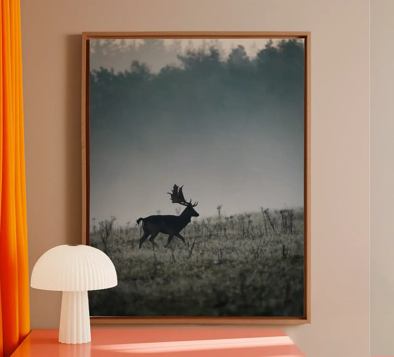 Fallow Deer in the mist canvas with Floater frame by Tom's Wildlife