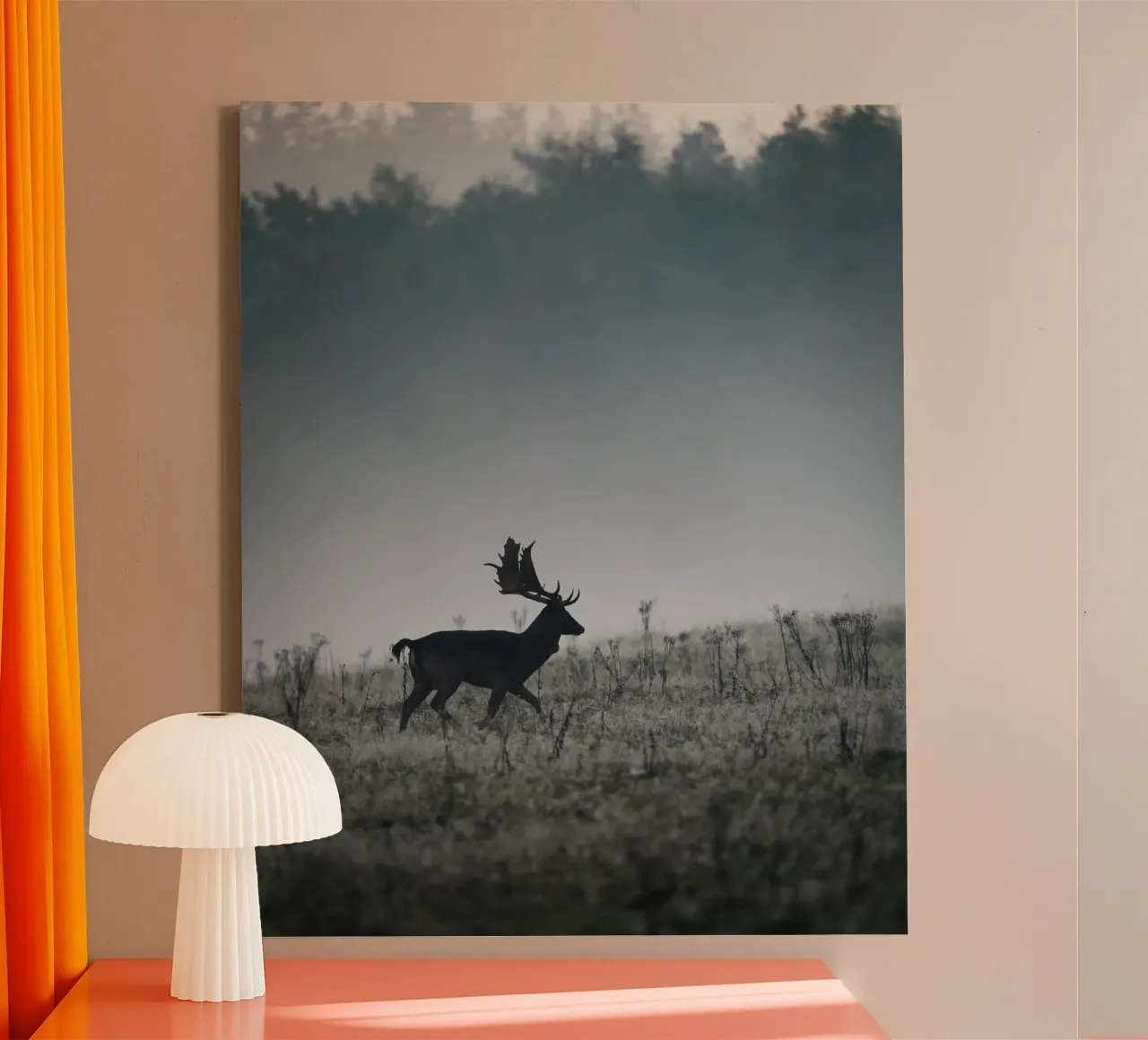 Fallow Deer in the mist canvas with Floater frame by Tom's Wildlife