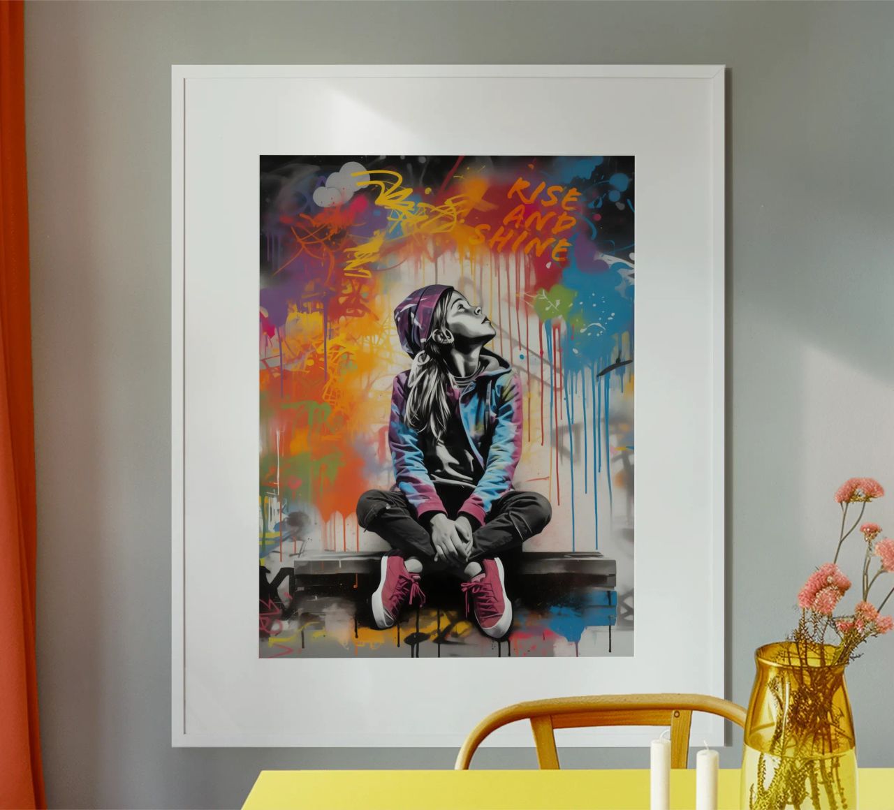 Rise and Shine | Graffiti Street Art Girl in Banksy Style Poster von Autofocus
