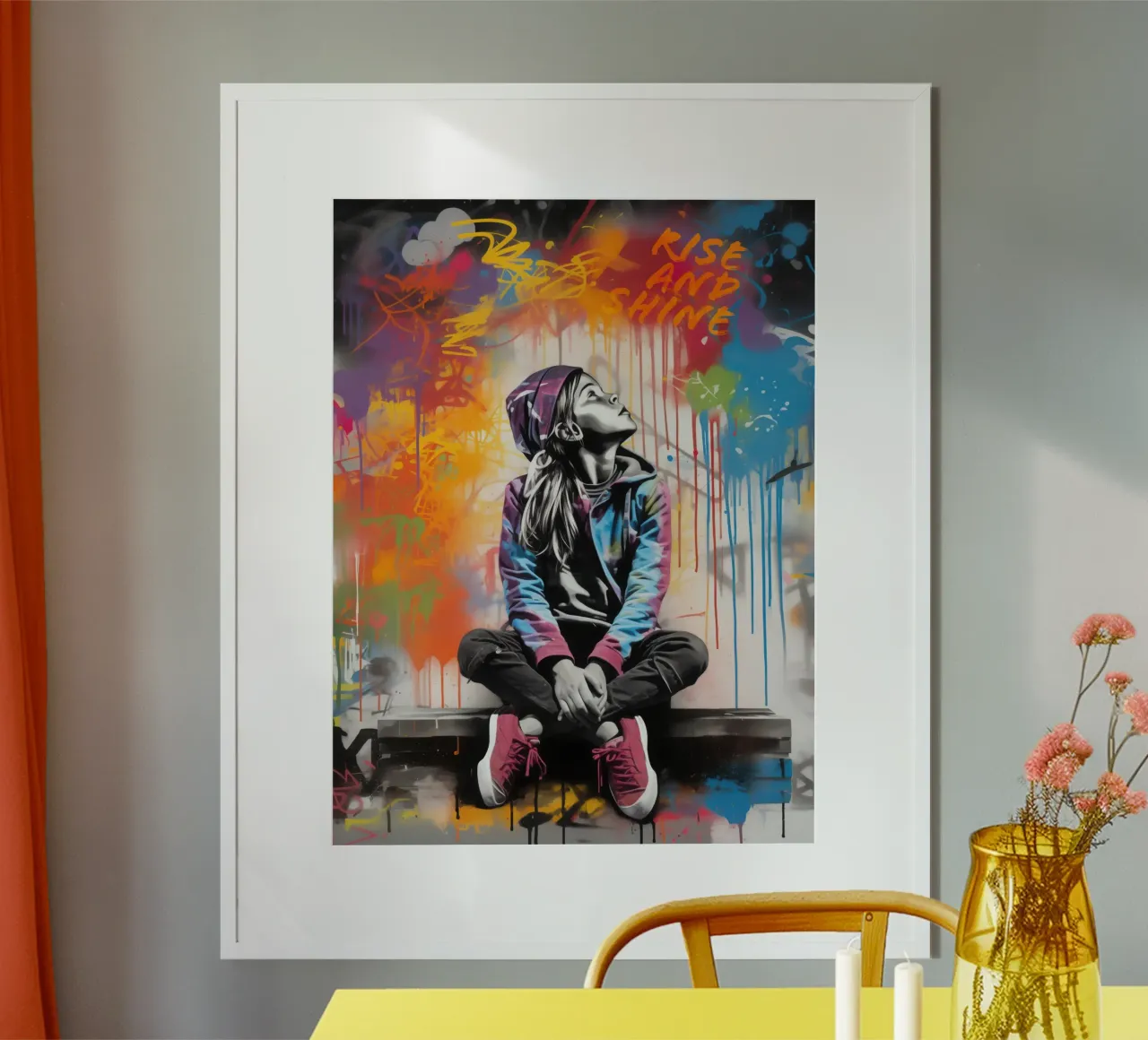 Rise and Shine | Graffiti Street Art Girl in Banksy Style poster by Autofocus