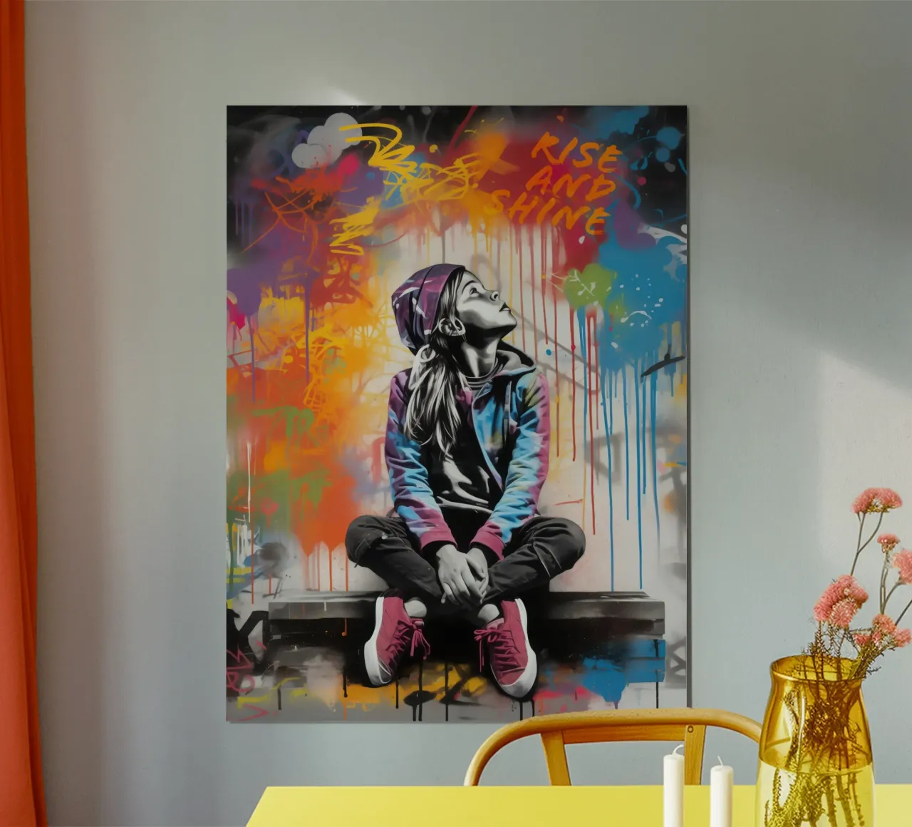 Rise and Shine | Graffiti Street Art Girl in Banksy Style poster by Autofocus